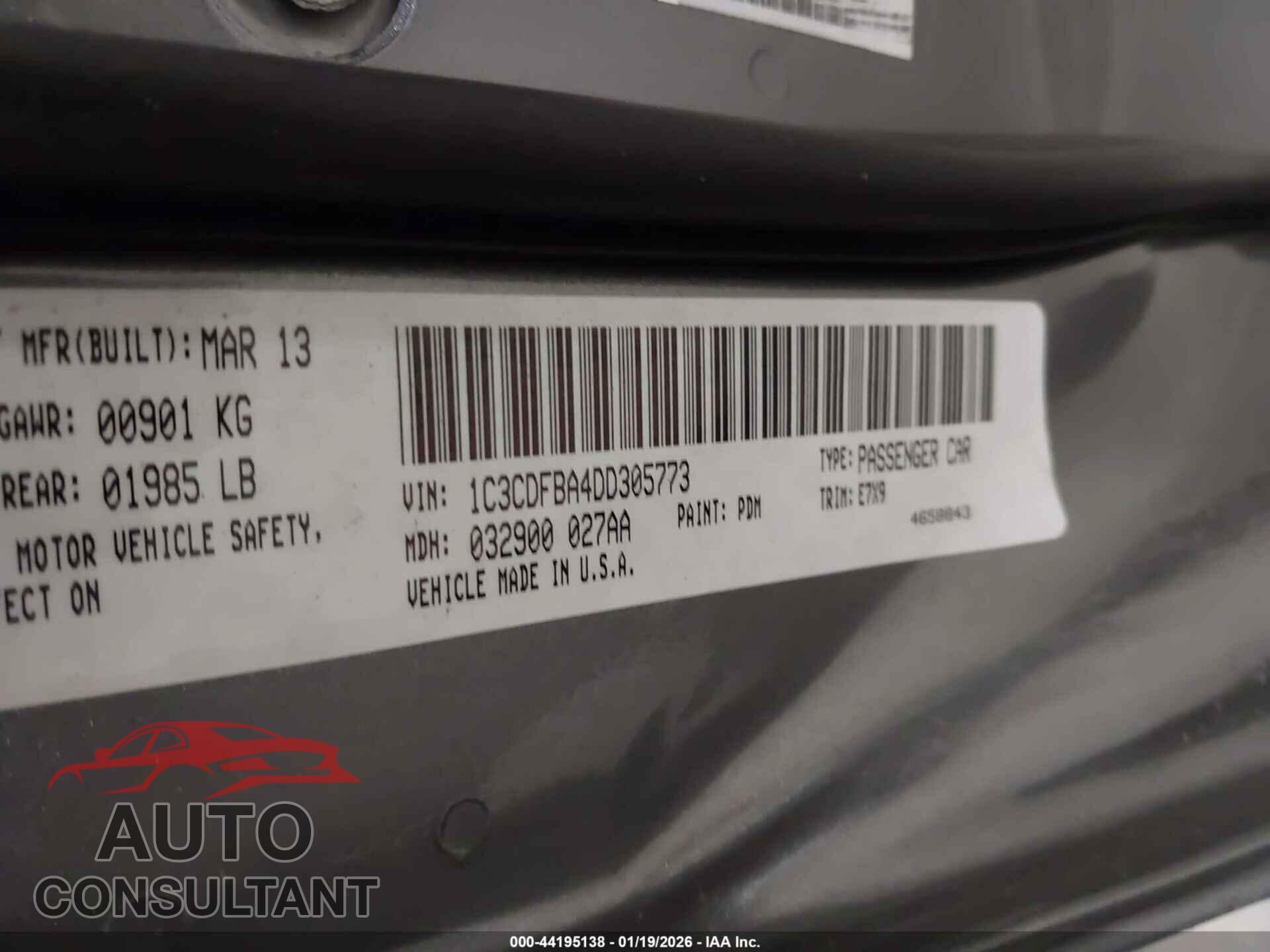 DODGE DART 2013 - 1C3CDFBA4DD305773