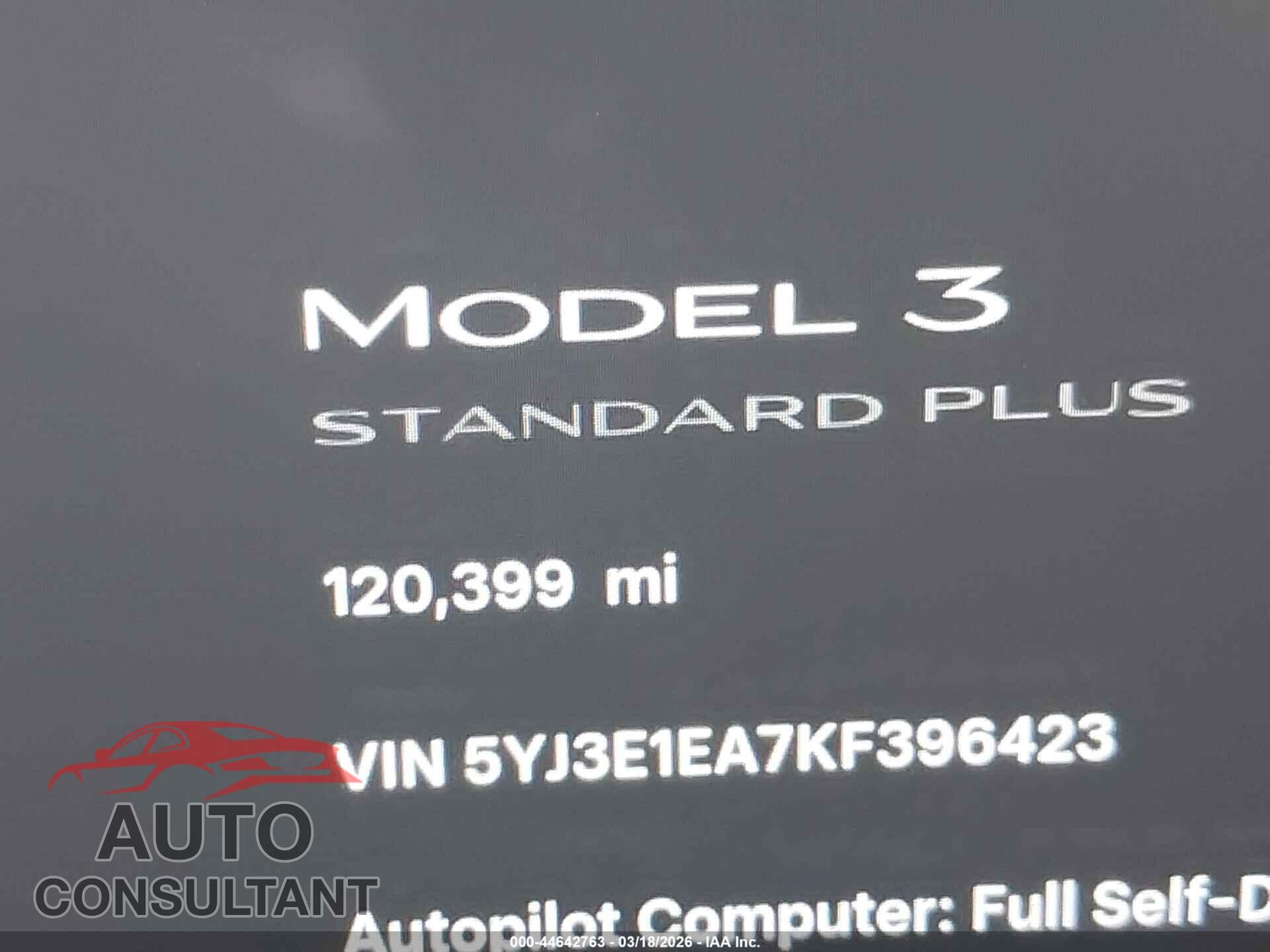 TESLA MODEL 3 2019 - 5YJ3E1EA7KF396423