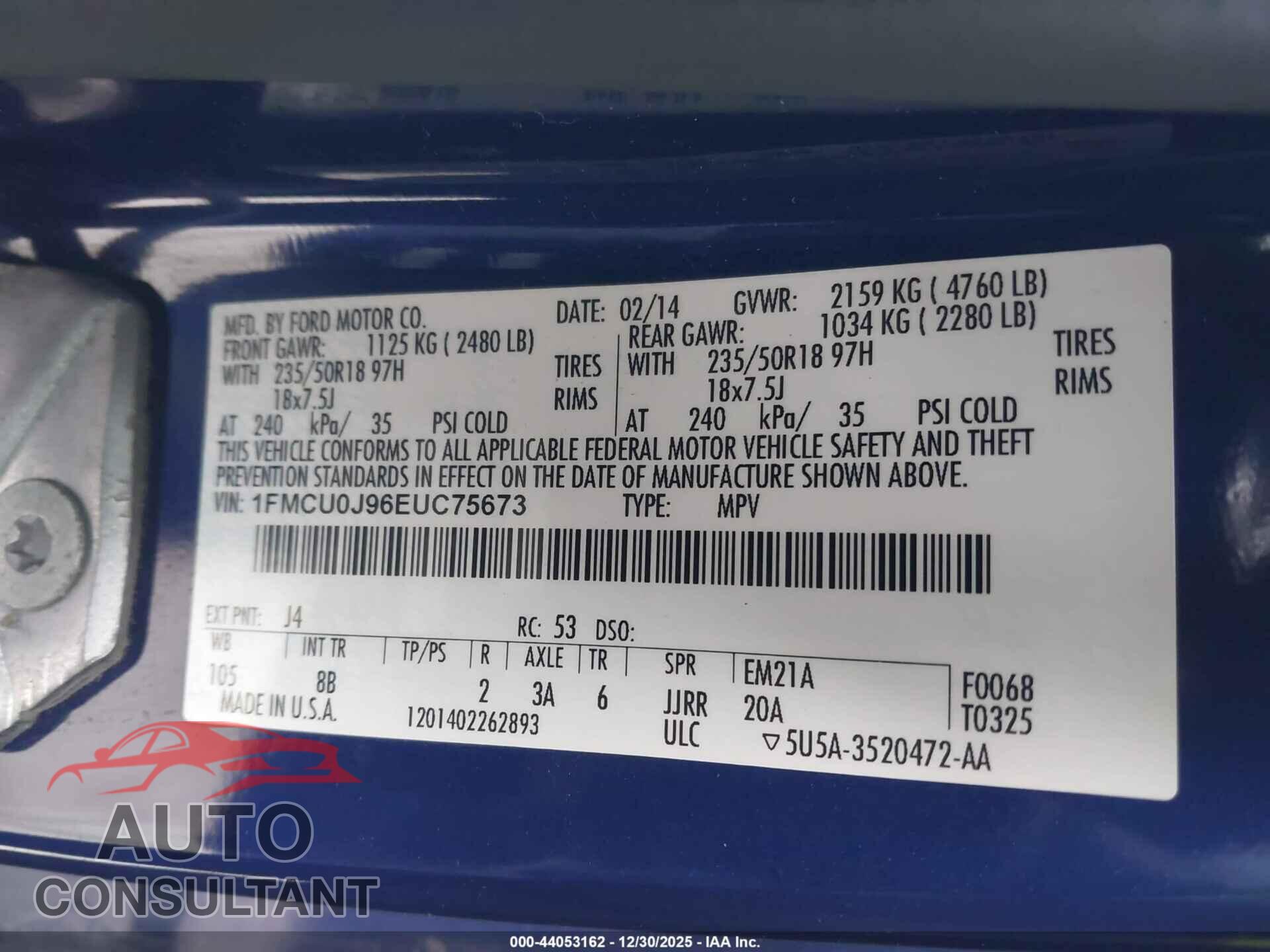 FORD ESCAPE 2014 - 1FMCU0J96EUC75673