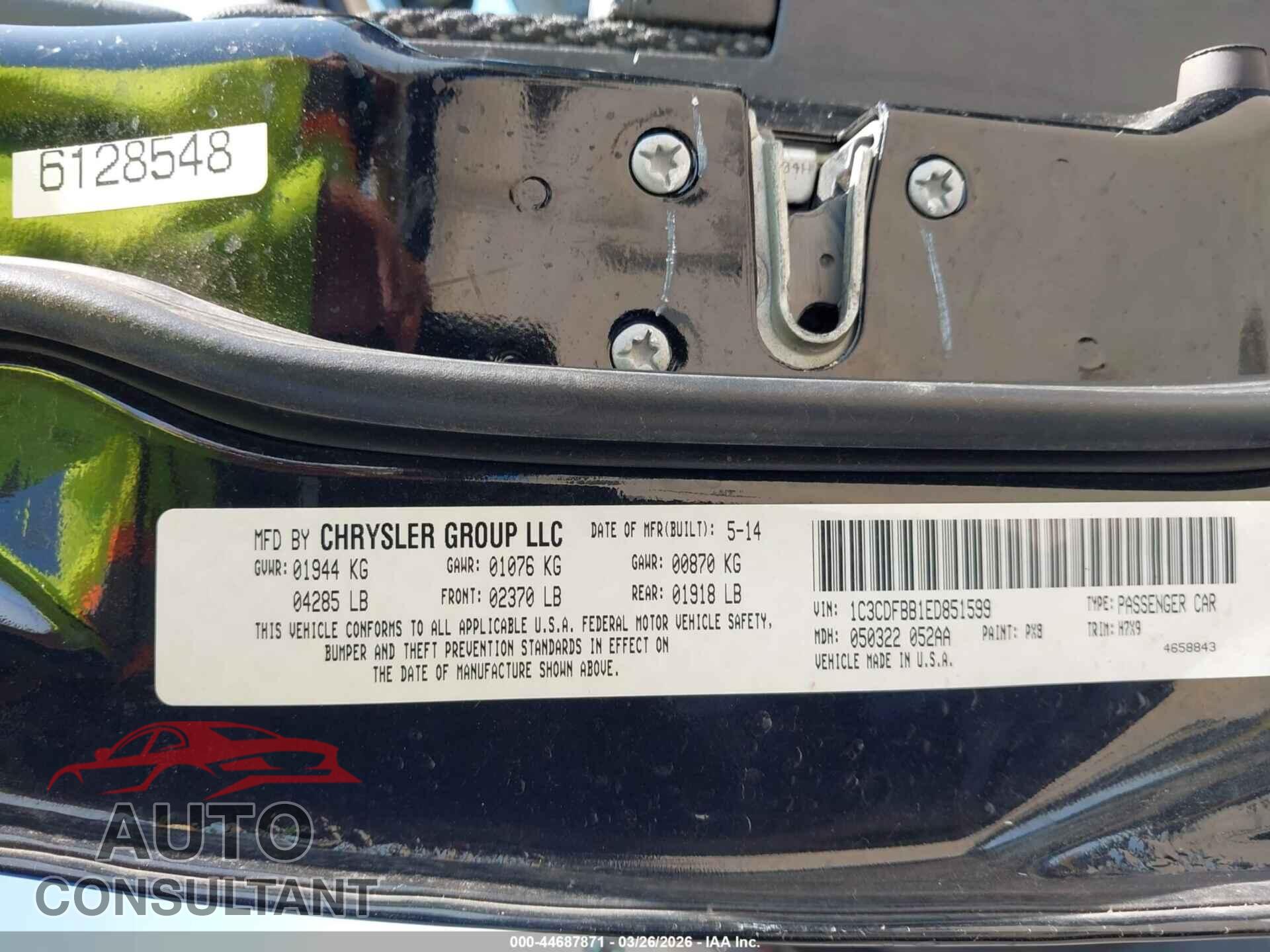 DODGE DART 2014 - 1C3CDFBB1ED851599