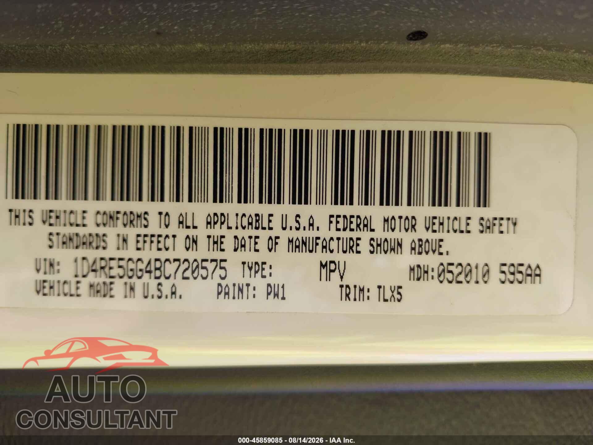 DODGE DURANGO 2011 - 1D4RE5GG4BC720575