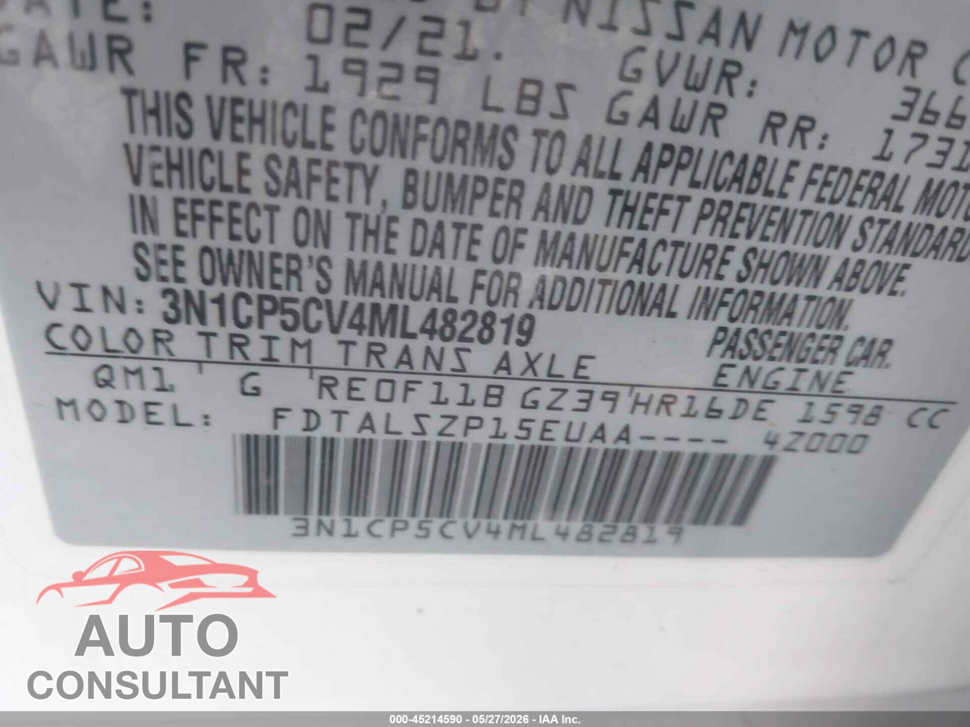 NISSAN KICKS 2021 - 3N1CP5CV4ML482819
