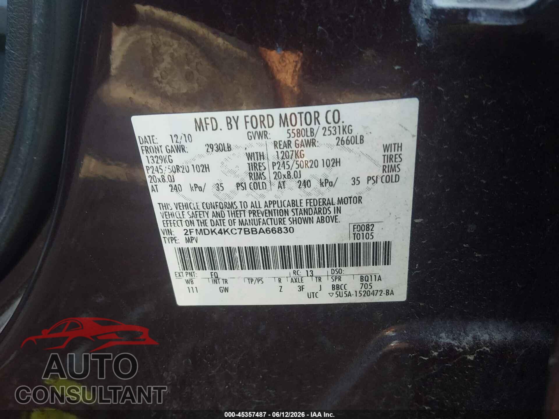 FORD EDGE 2011 - 2FMDK4KC7BBA66830