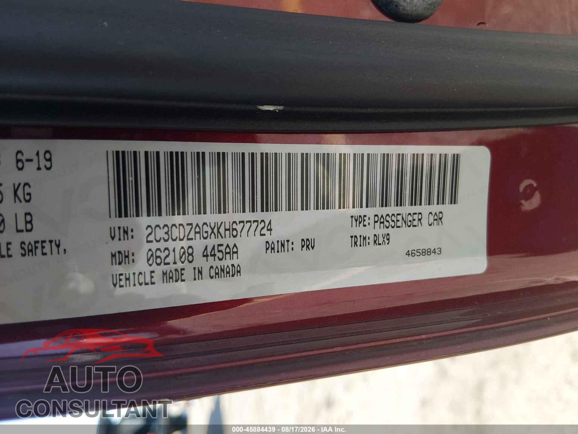 DODGE CHALLENGER 2019 - 2C3CDZAGXKH677724