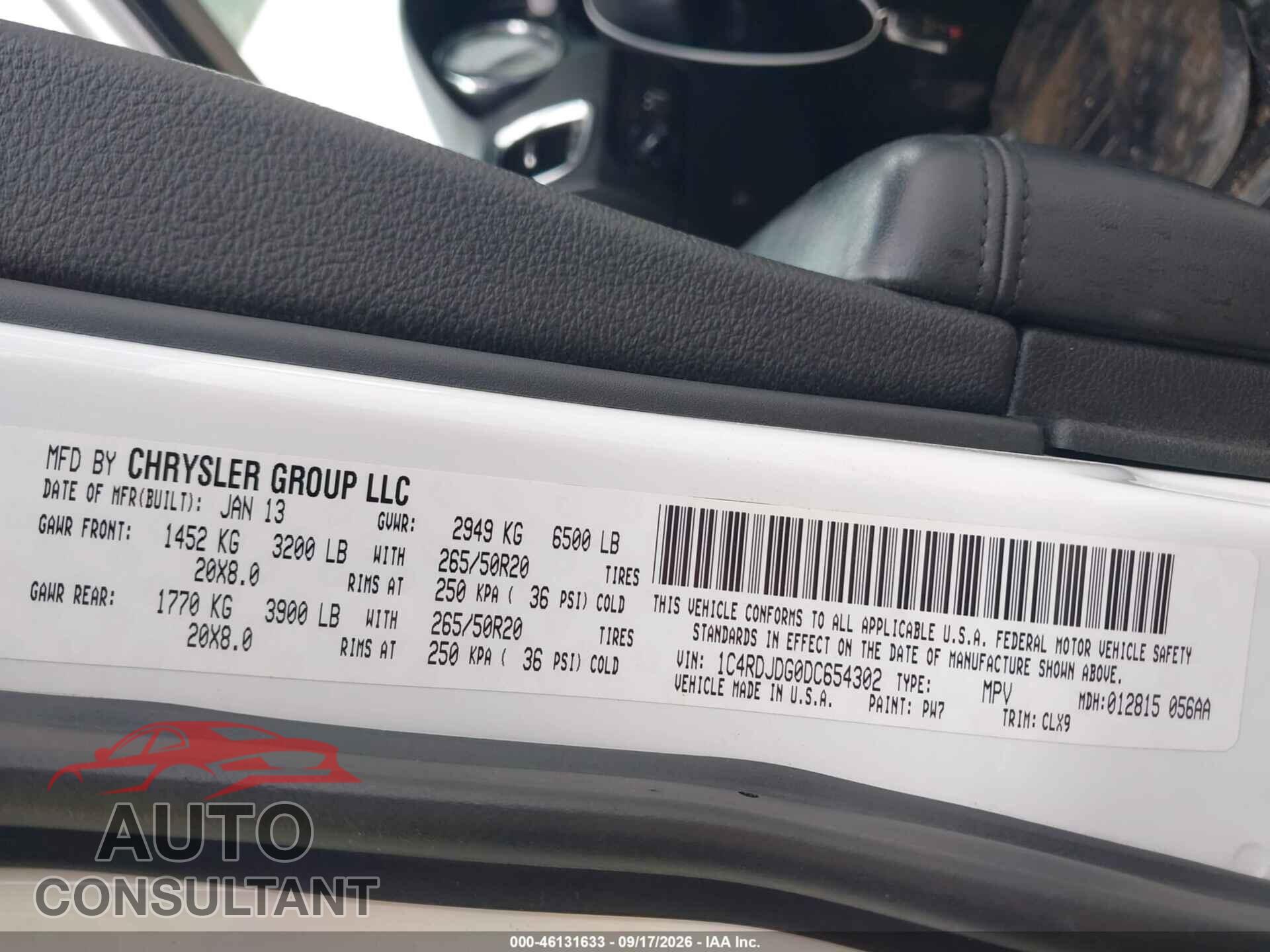 DODGE DURANGO 2013 - 1C4RDJDG0DC654302