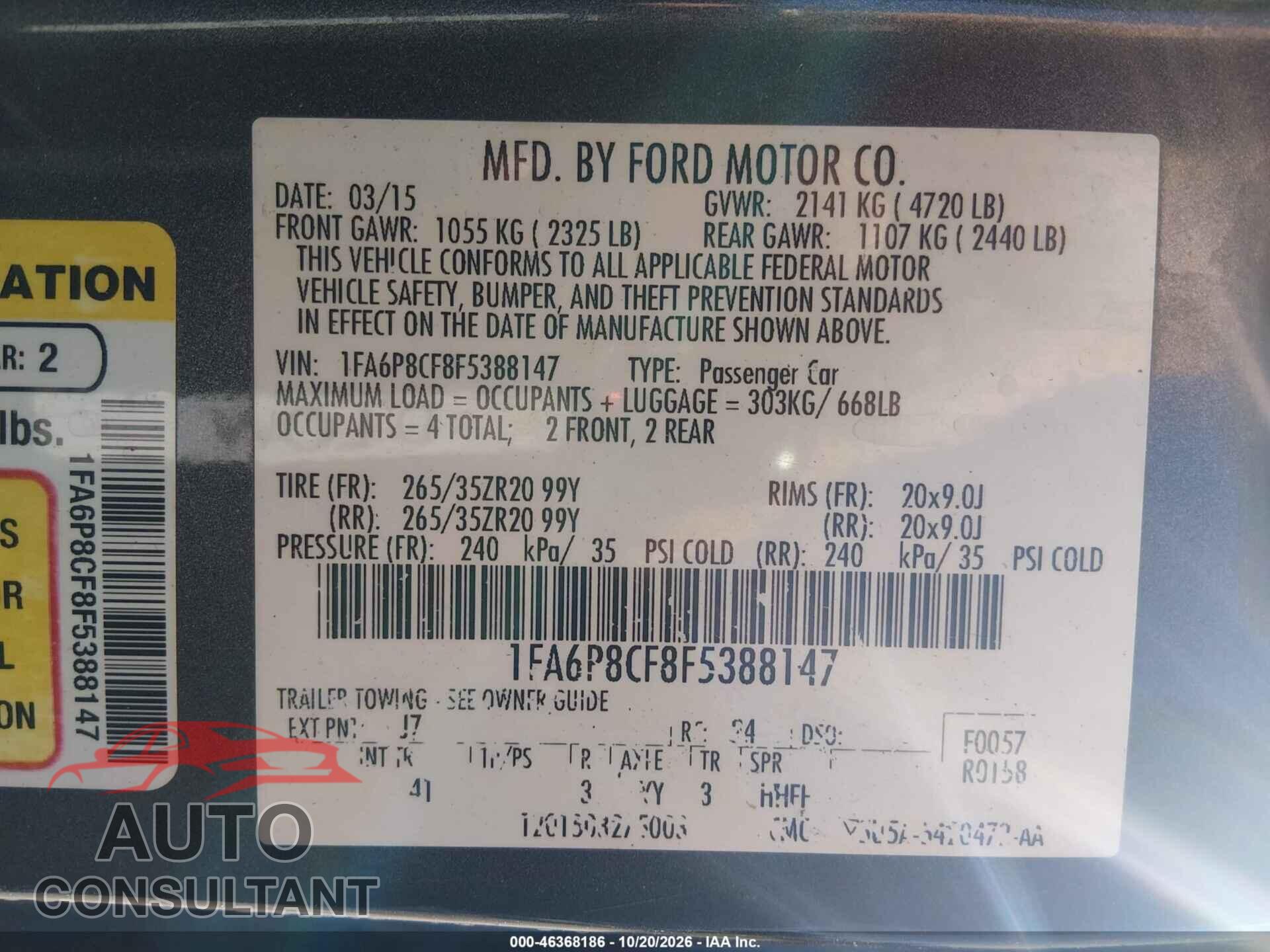 FORD MUSTANG 2015 - 1FA6P8CF8F5388147