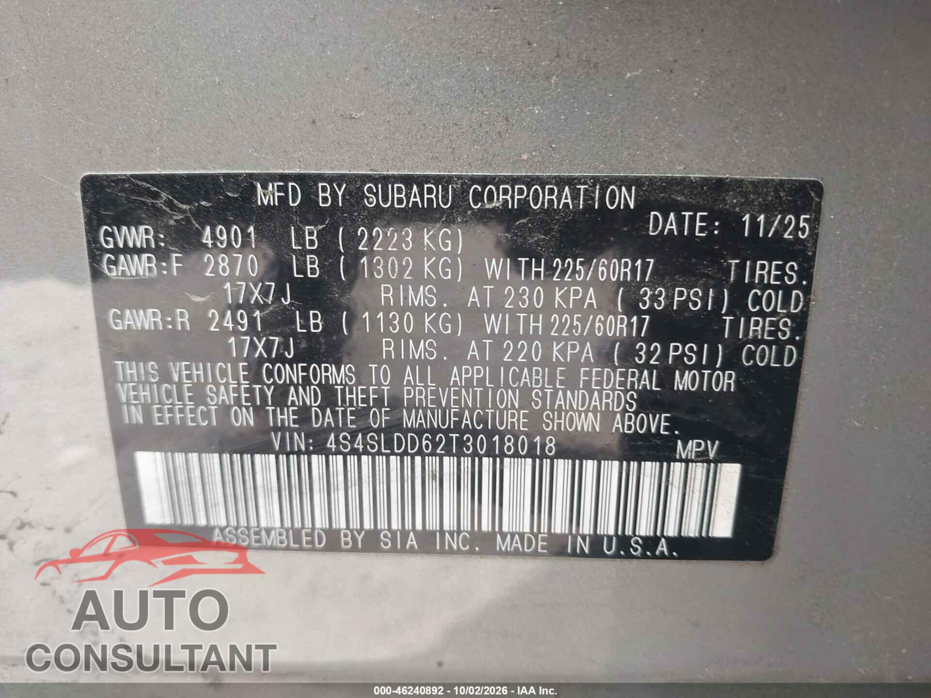 SUBARU FORESTER 2026 - 4S4SLDD62T3018018