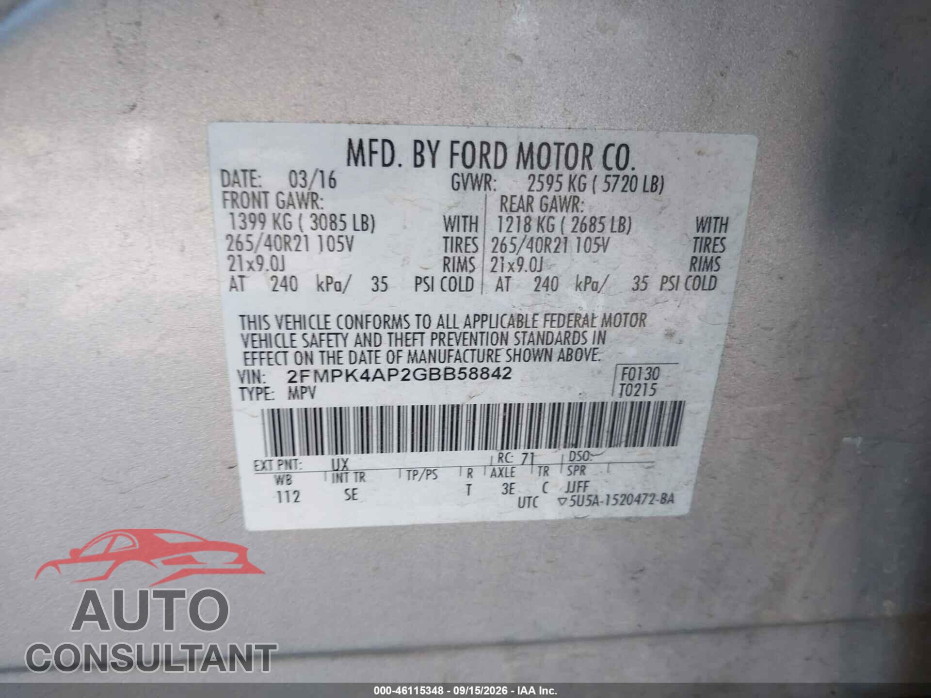 FORD EDGE 2016 - 2FMPK4AP2GBB58842