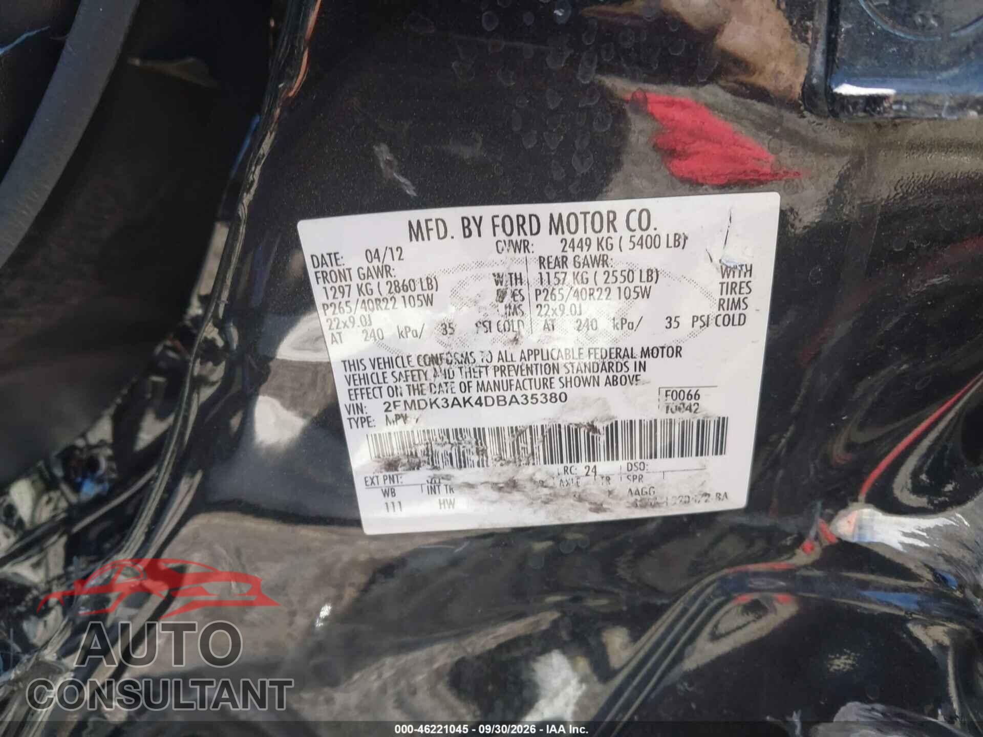 FORD EDGE 2013 - 2FMDK3AK4DBA35380