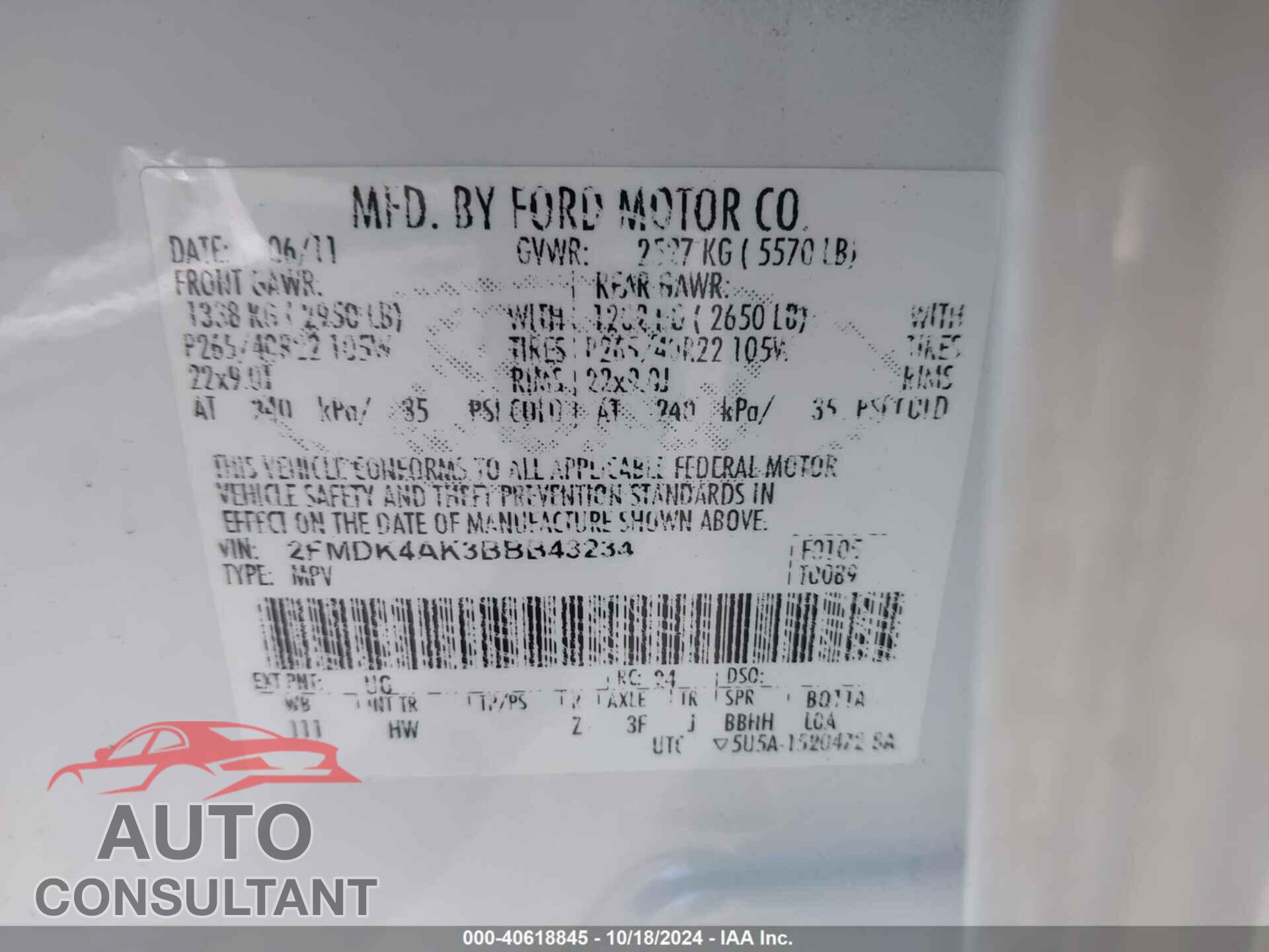 FORD EDGE 2011 - 2FMDK4AK3BBB43234