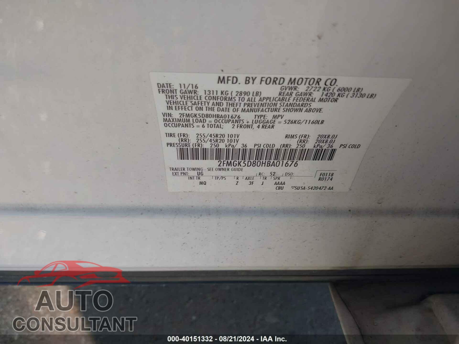 FORD FLEX 2017 - 2FMGK5D80HBA01676