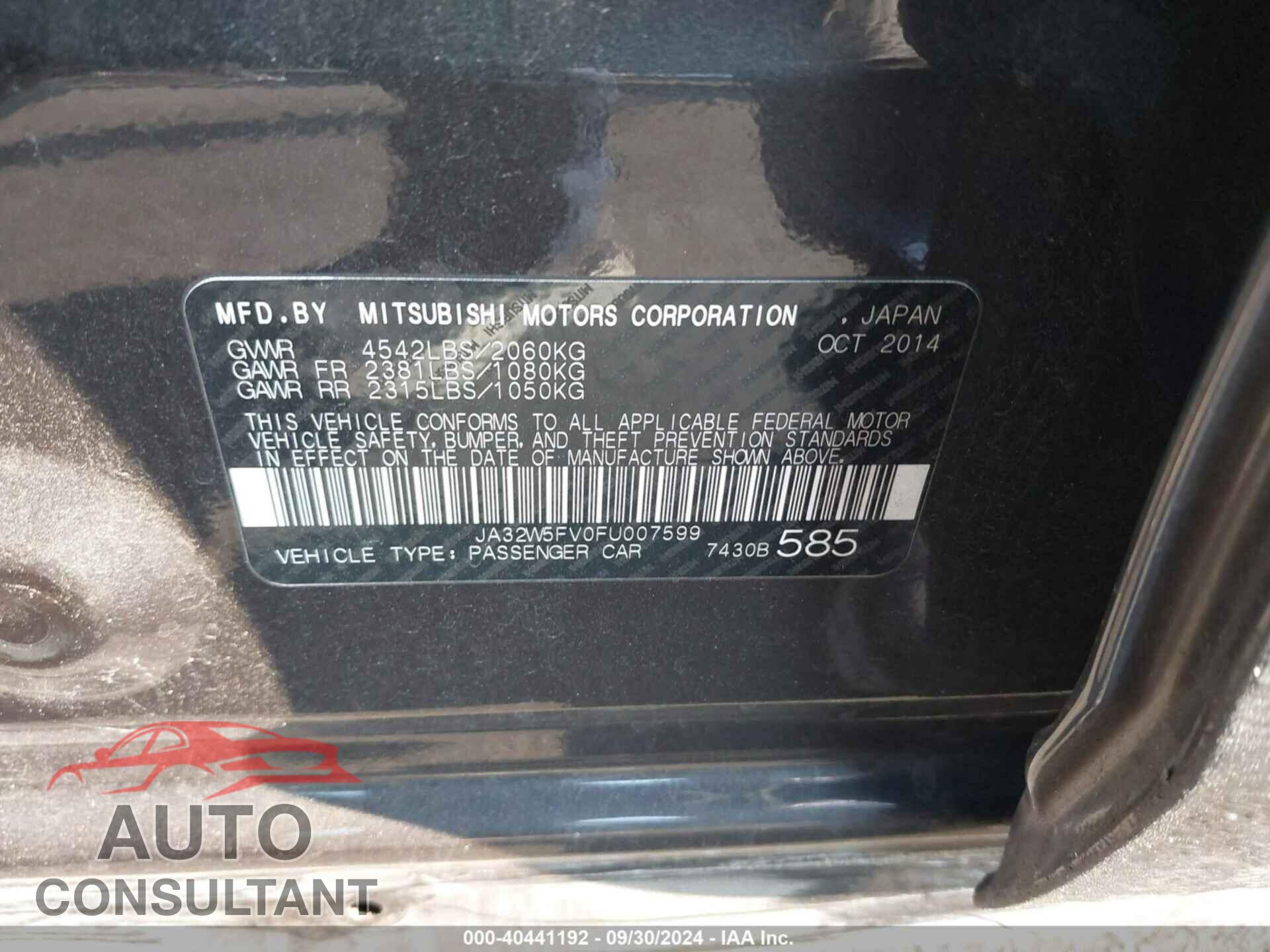 MITSUBISHI LANCER EVOLUTION 2015 - JA32W5FV0FU007599