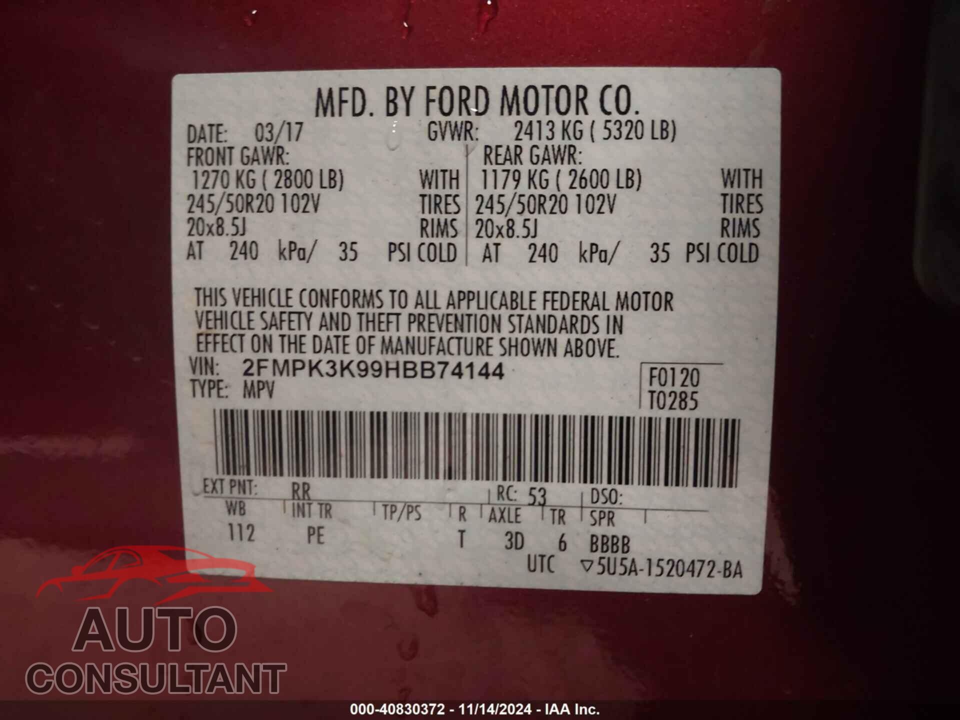 FORD EDGE 2017 - 2FMPK3K99HBB74144