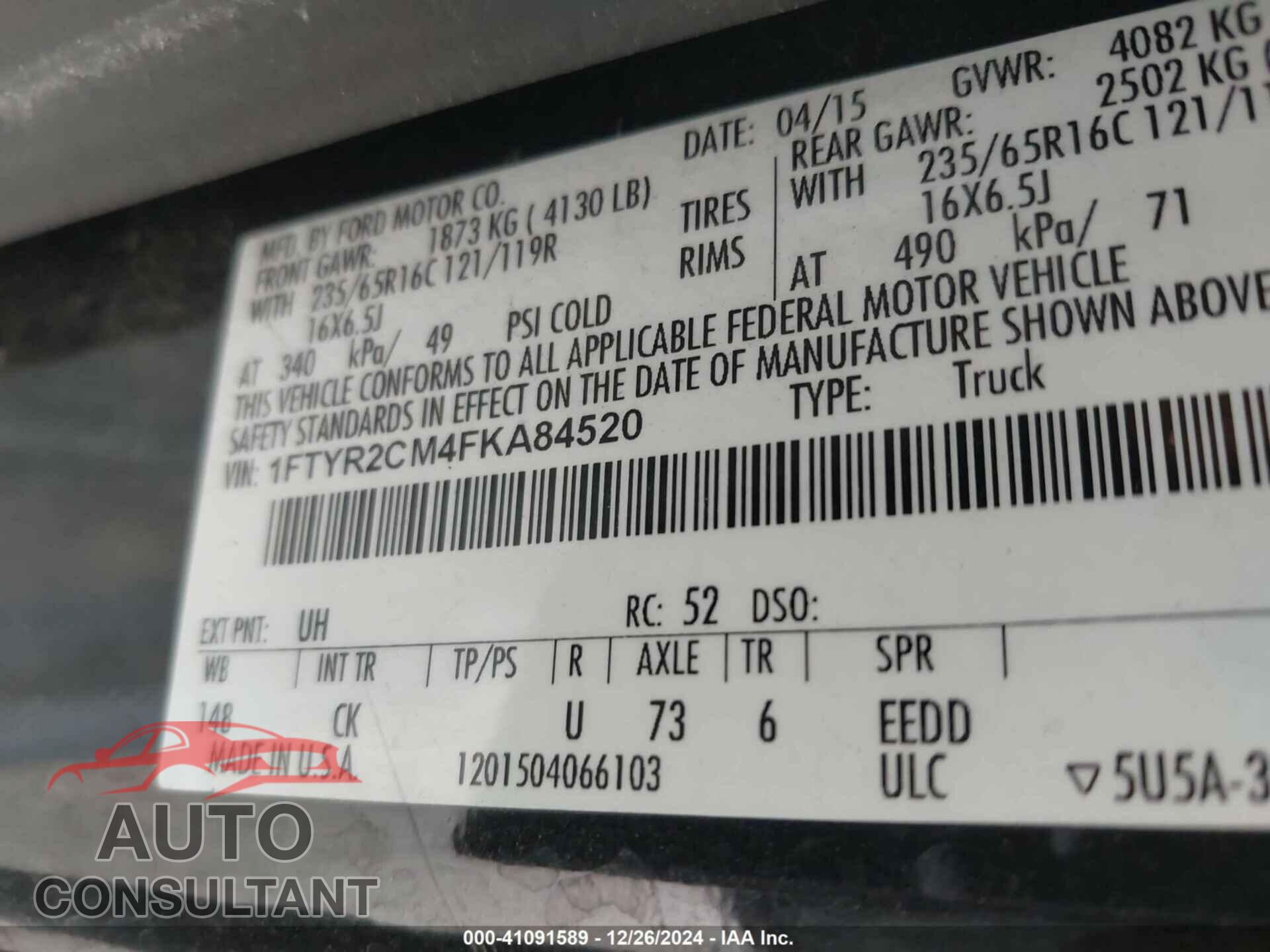 FORD TRANSIT-250 2015 - 1FTYR2CM4FKA84520