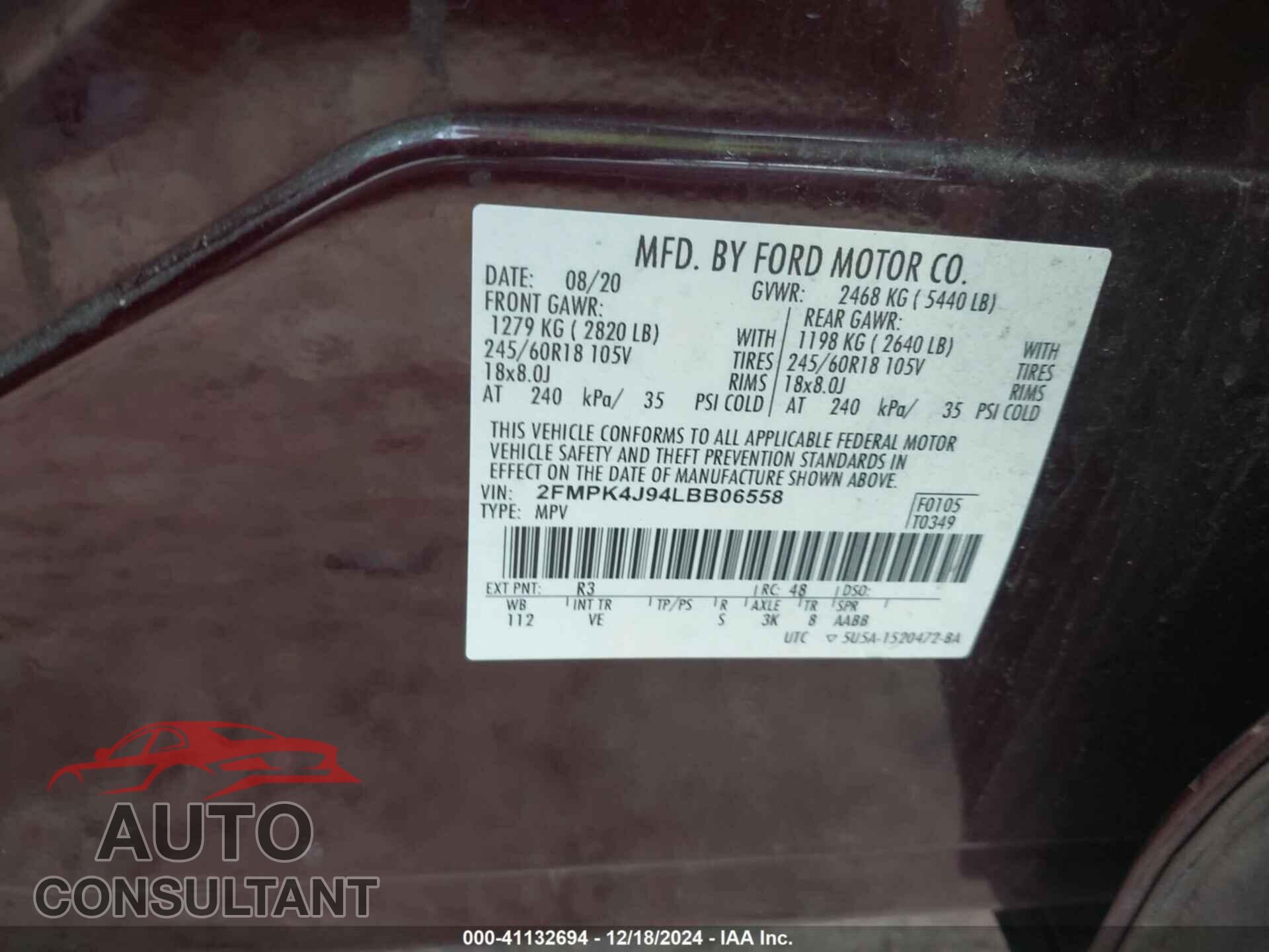 FORD EDGE 2020 - 2FMPK4J94LBB06558