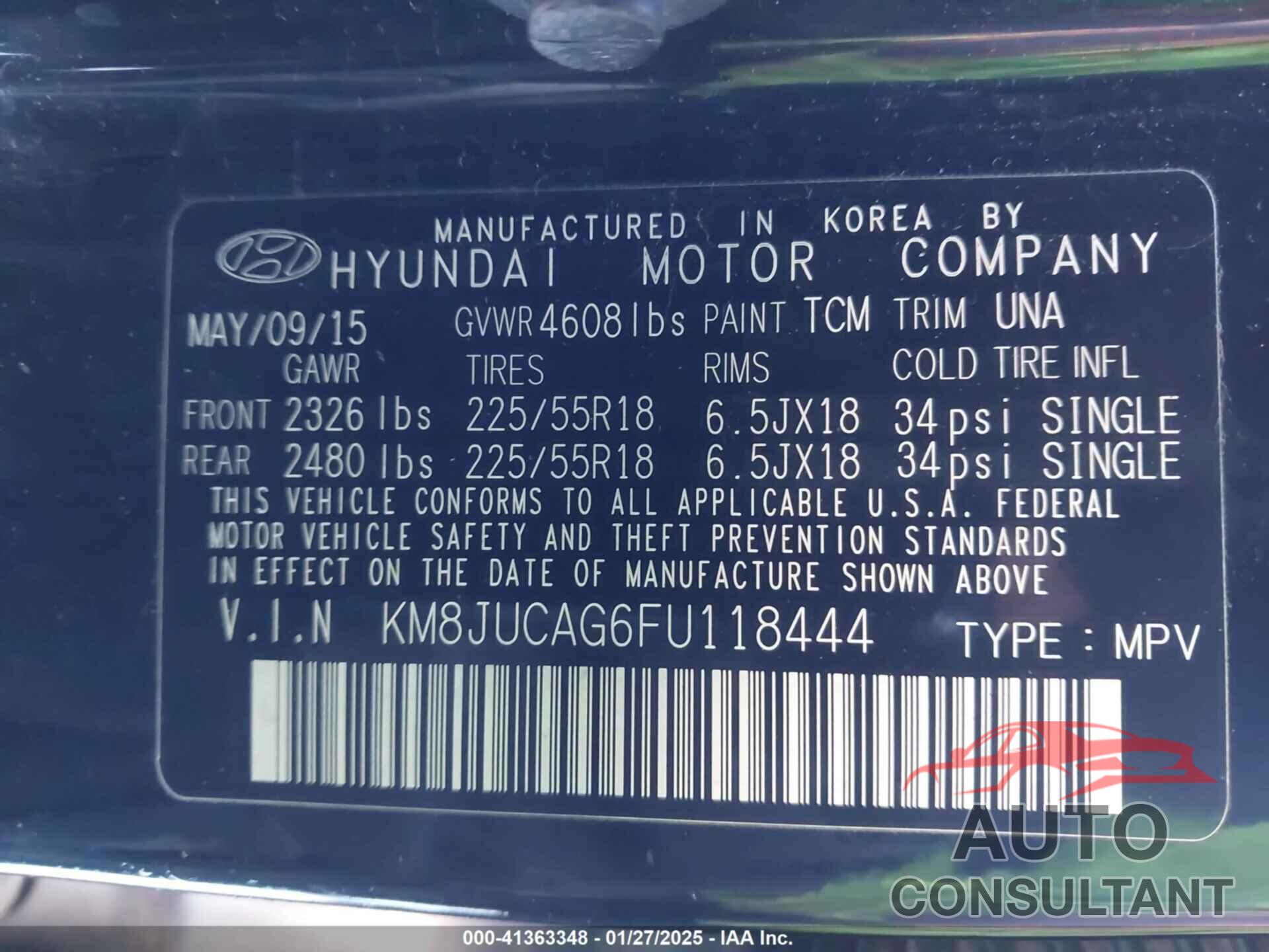 HYUNDAI TUCSON 2015 - KM8JUCAG6FU118444