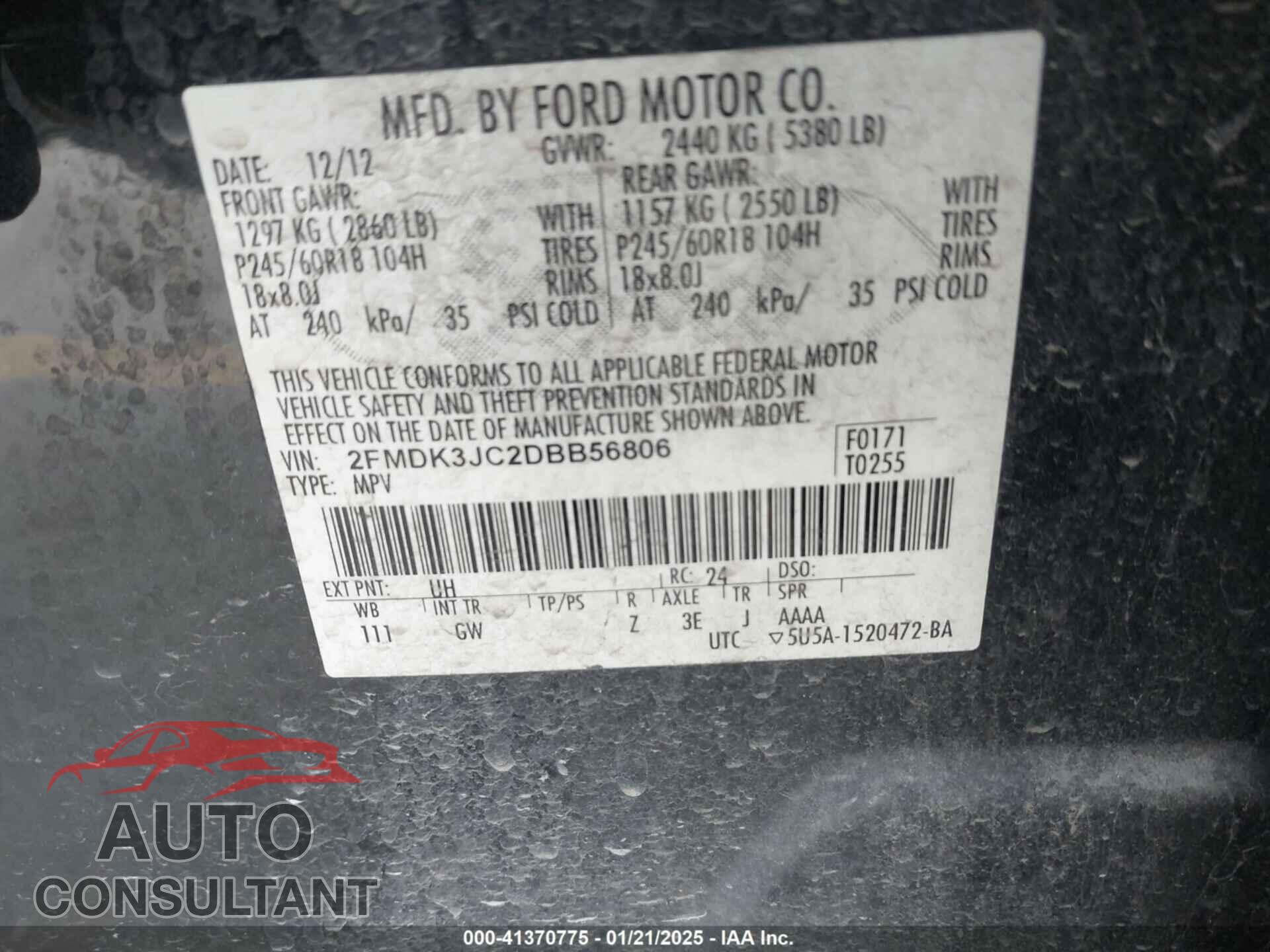 FORD EDGE 2013 - 2FMDK3JC2DBB56806