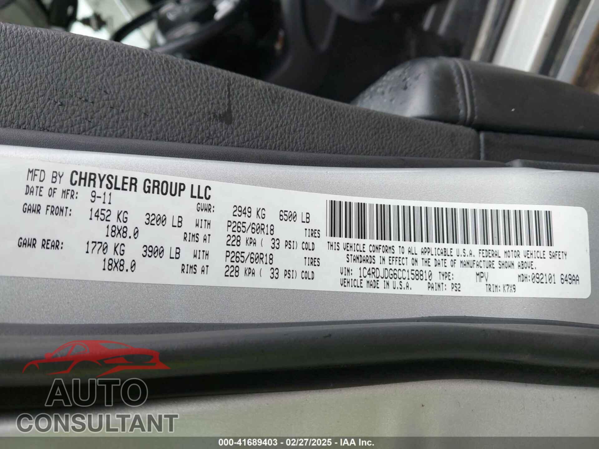 DODGE DURANGO 2012 - 1C4RDJDG6CC158810