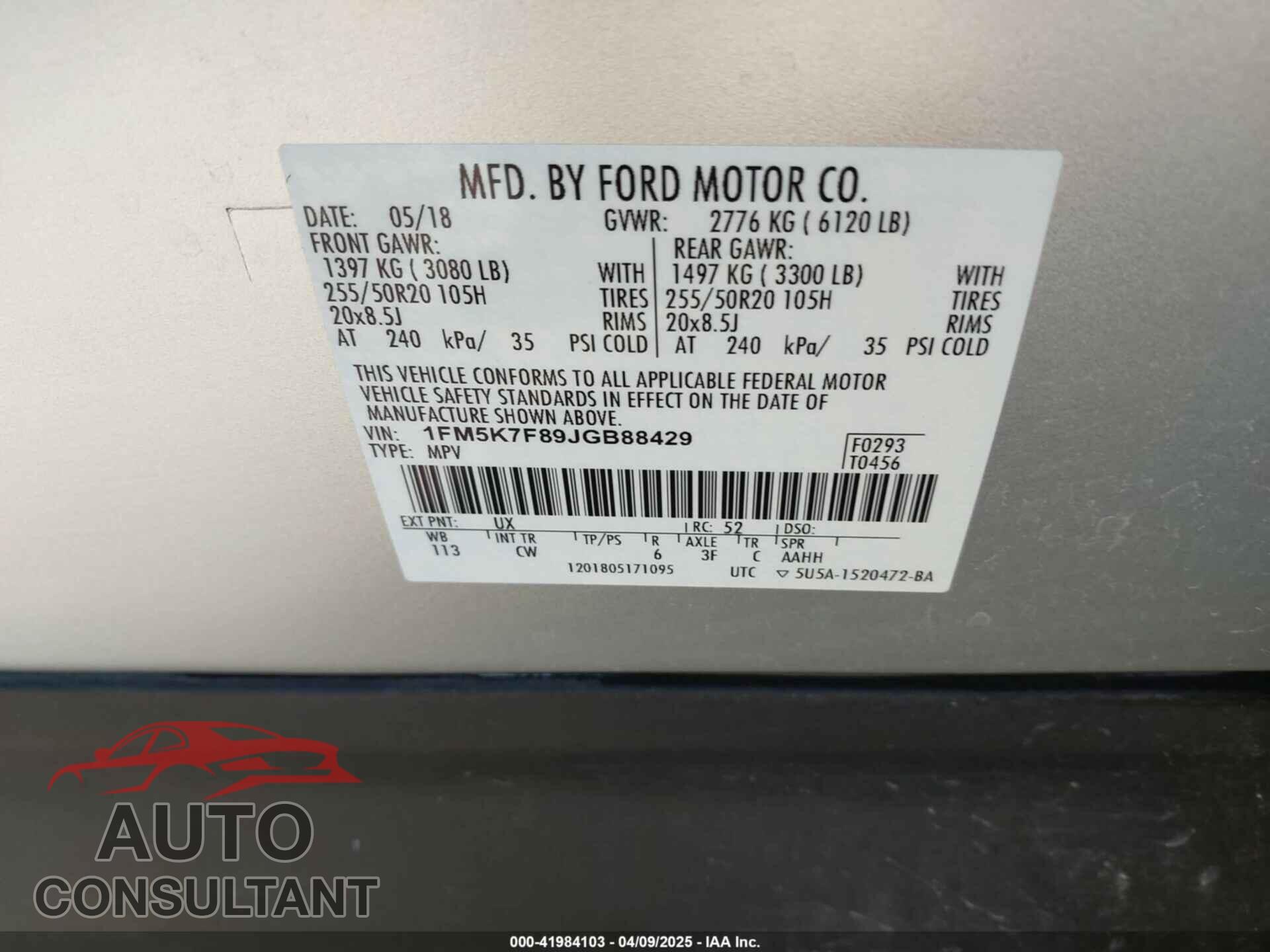 FORD EXPLORER 2018 - 1FM5K7F89JGB88429