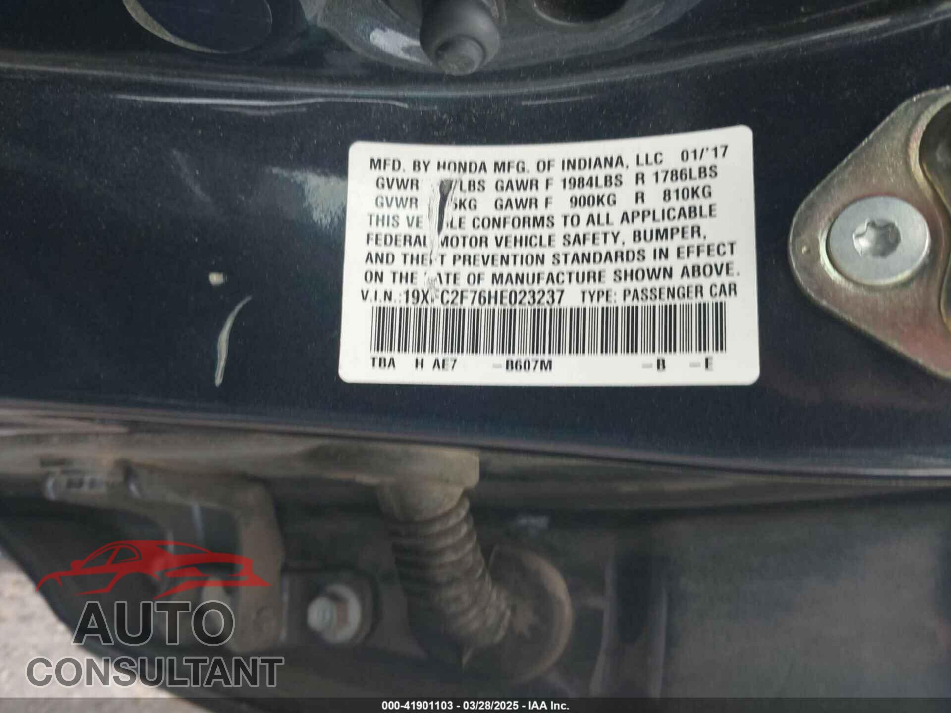 HONDA CIVIC 2017 - 19XFC2F76HE023237