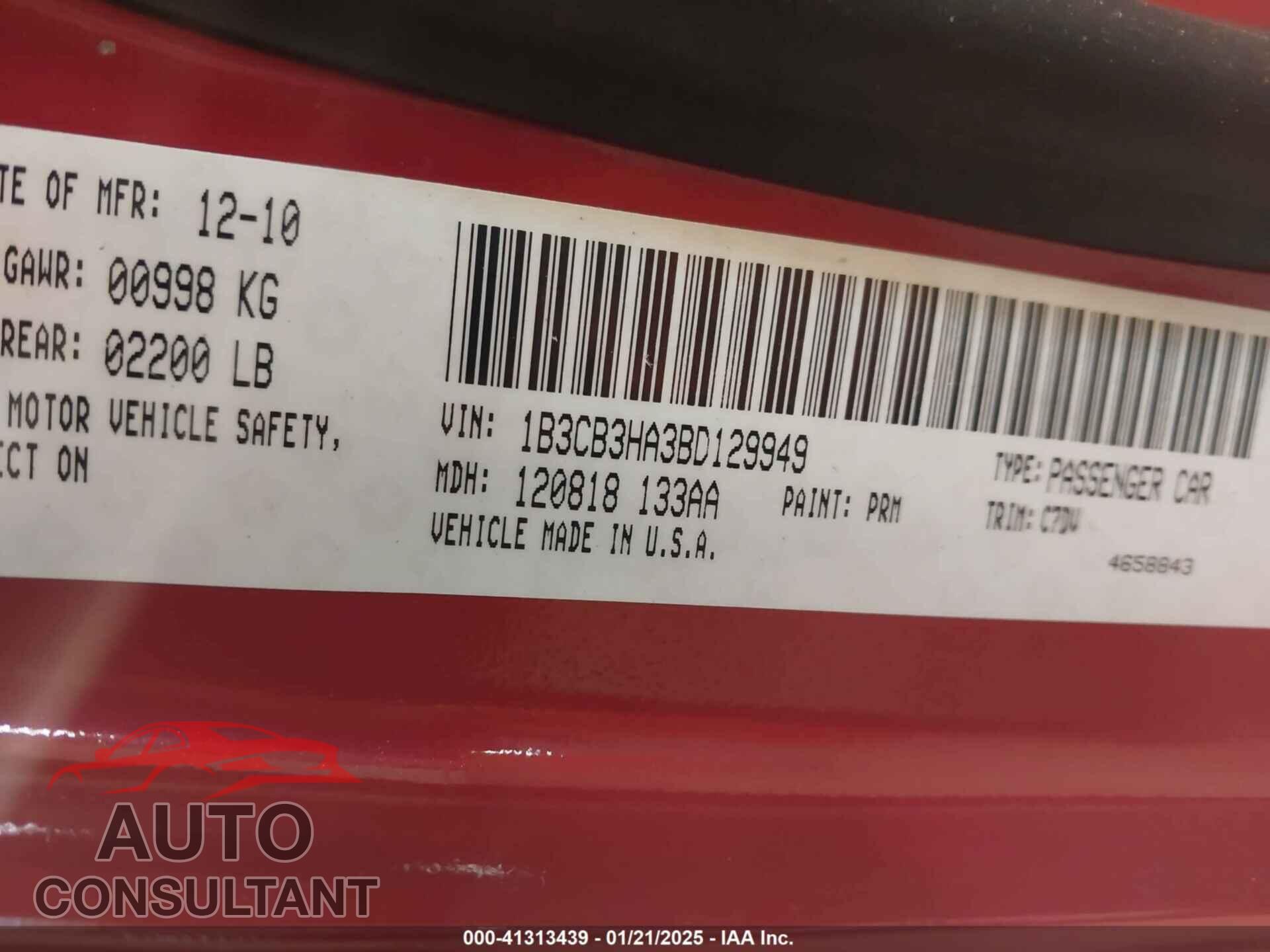 DODGE CALIBER 2011 - 1B3CB3HA3BD129949