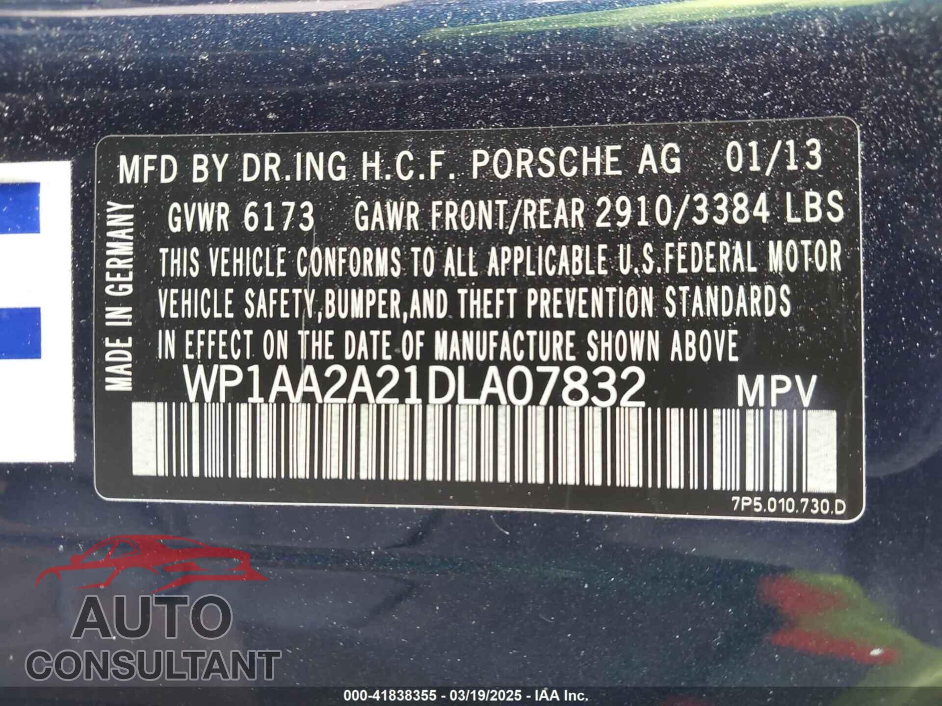 PORSCHE CAYENNE 2013 - WP1AA2A21DLA07832
