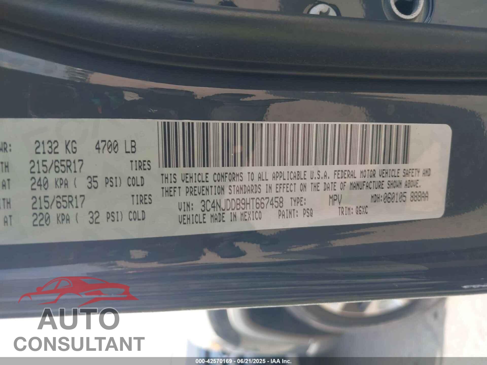 JEEP COMPASS 2017 - 3C4NJDDB9HT667458