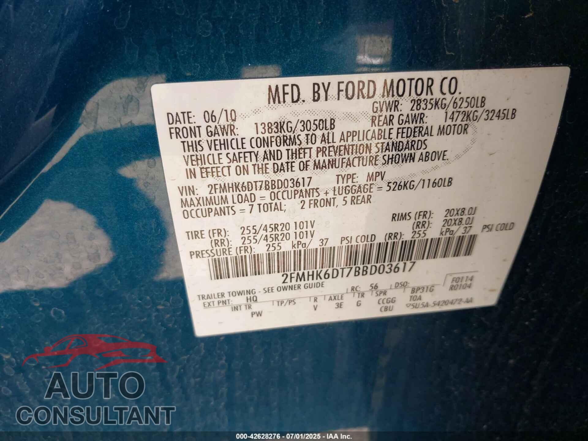 FORD FLEX 2011 - 2FMHK6DT7BBD03617