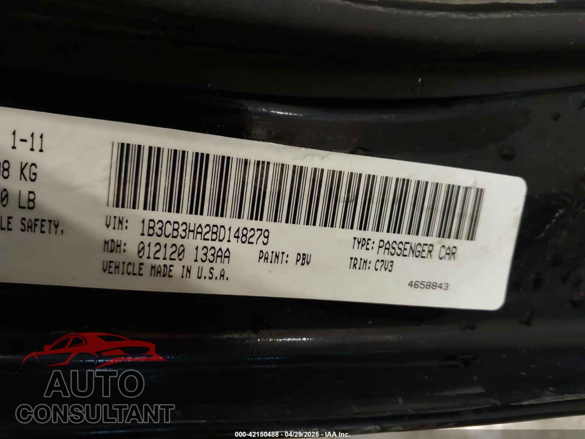 DODGE CALIBER 2011 - 1B3CB3HA2BD148279