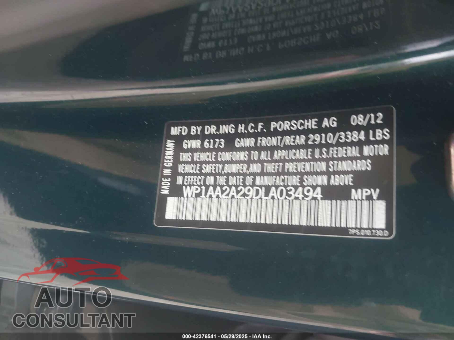 PORSCHE CAYENNE 2013 - WP1AA2A29DLA03494