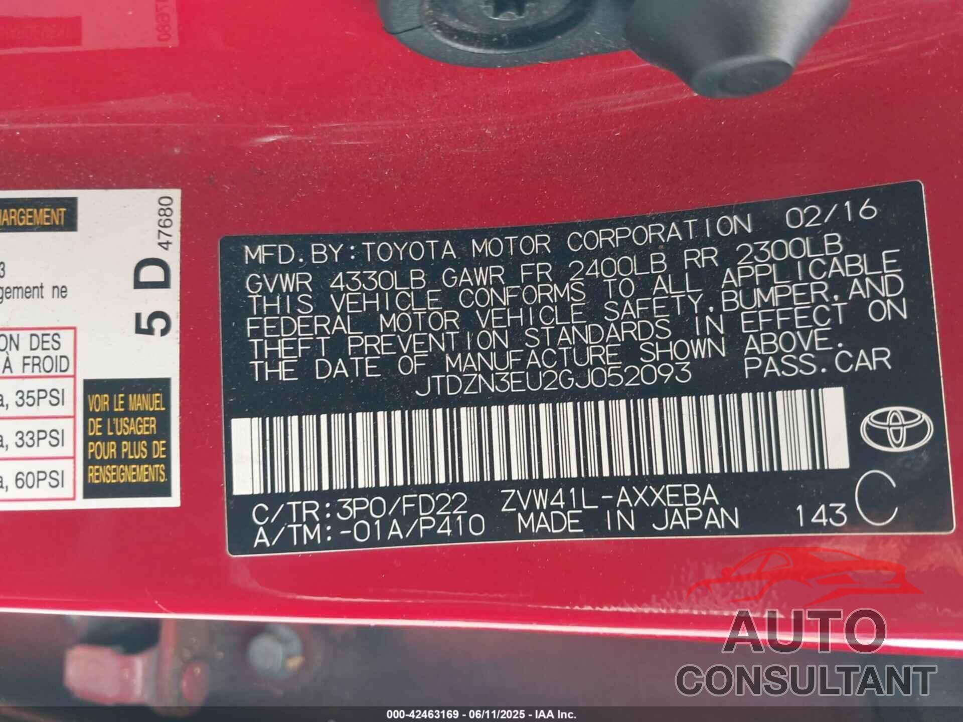 TOYOTA PRIUS V 2016 - JTDZN3EU2GJ052093