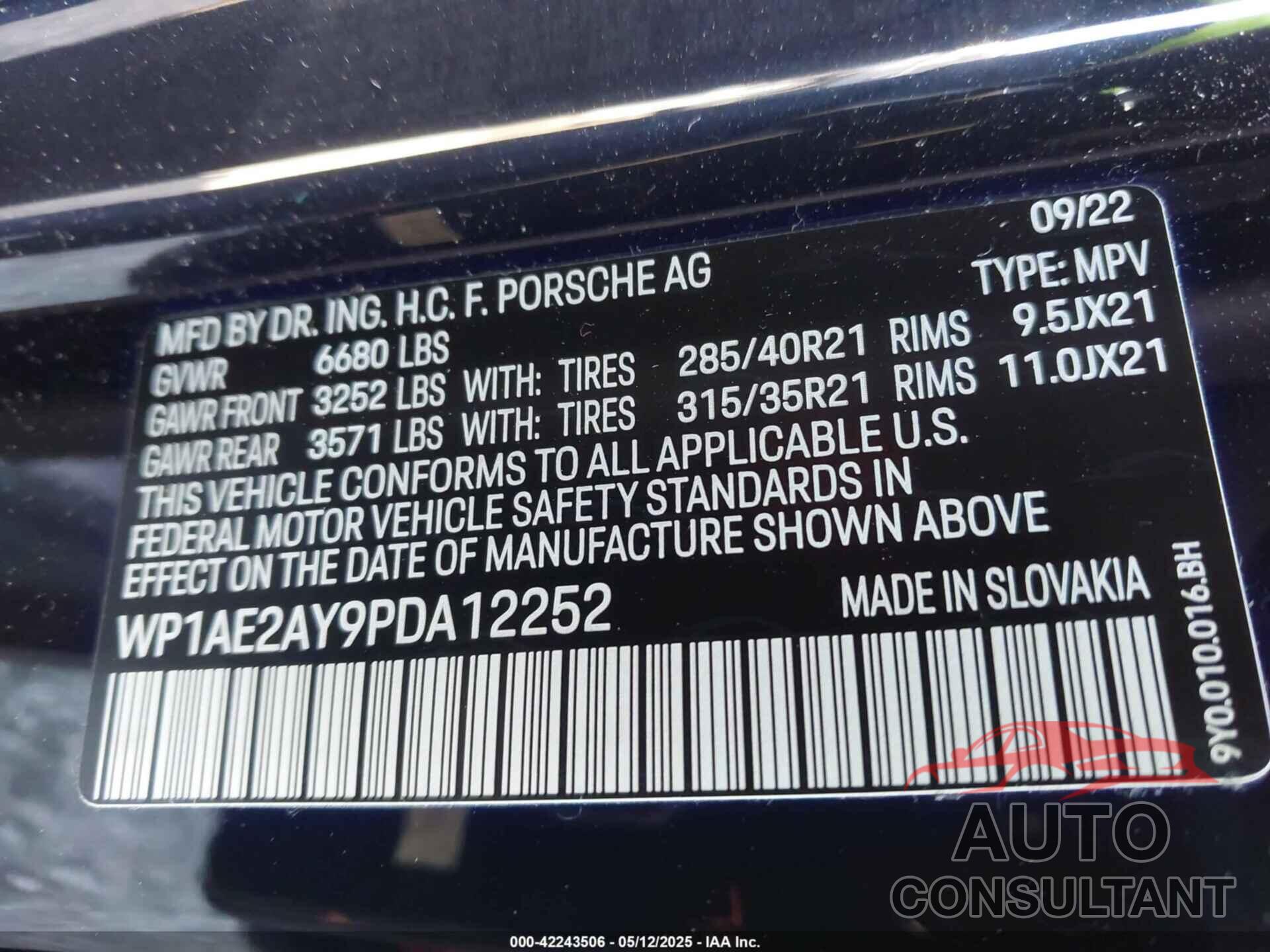 PORSCHE CAYENNE E-HYBRID 2023 - WP1AE2AY9PDA12252