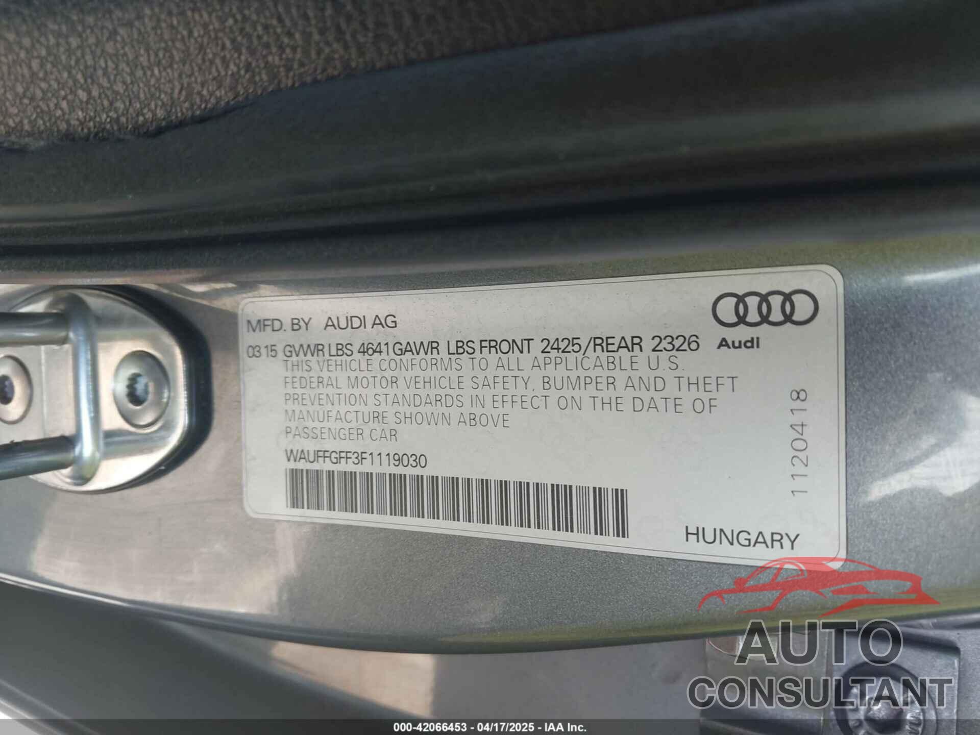 AUDI S3 2015 - WAUFFGFF3F1119030