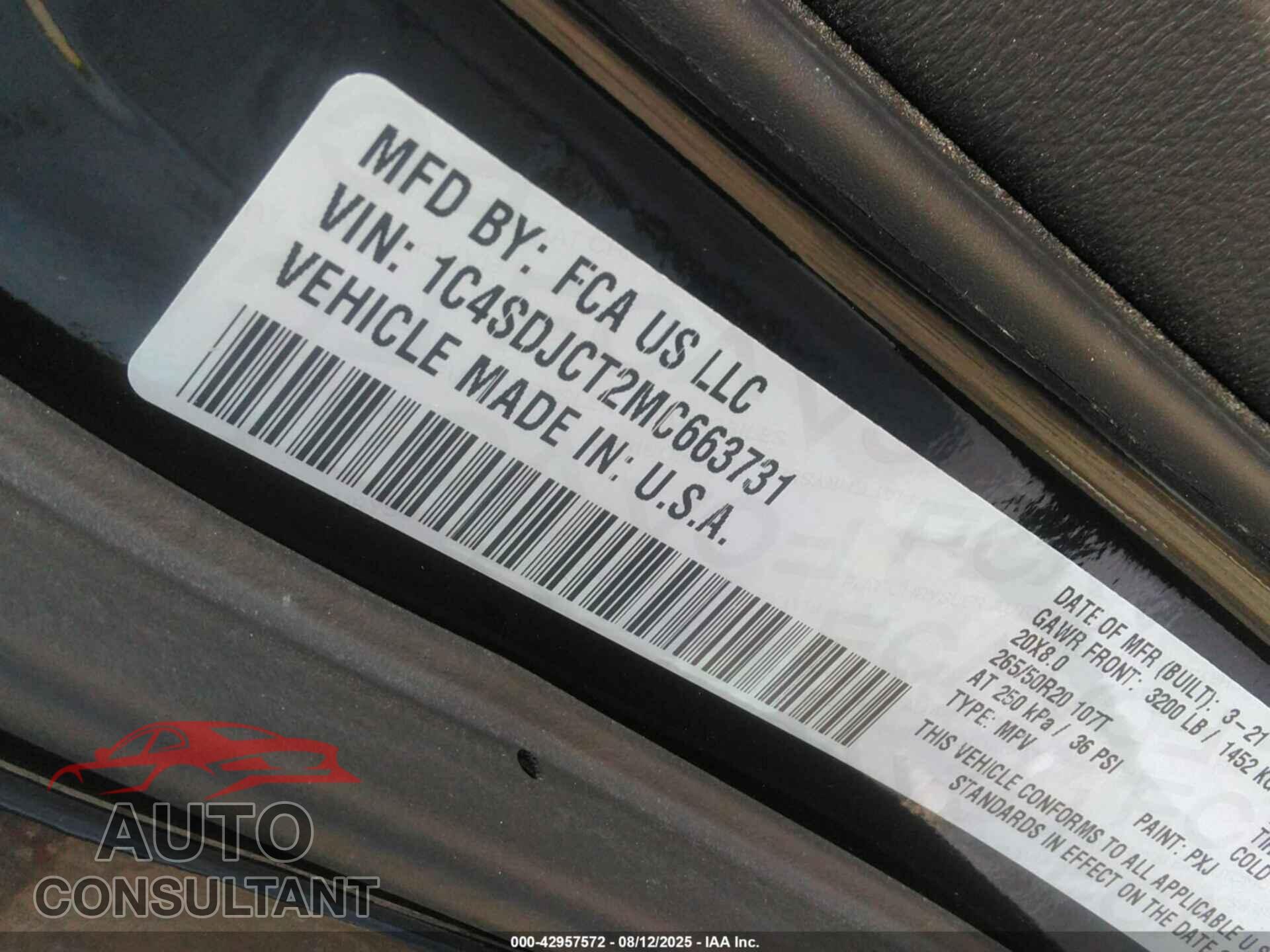 DODGE DURANGO 2021 - 1C4SDJCT2MC663731
