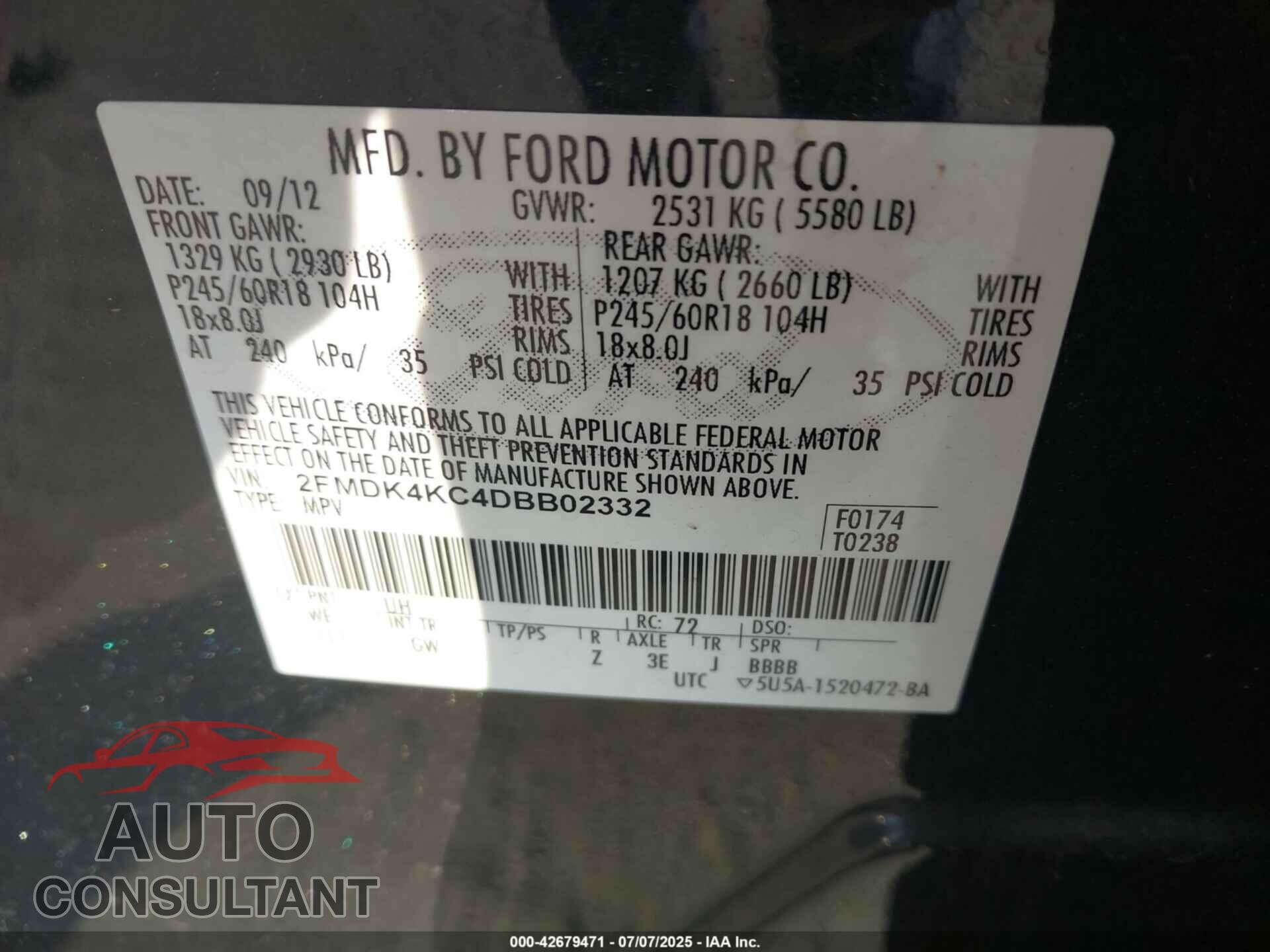 FORD EDGE 2013 - 2FMDK4KC4DBB02332
