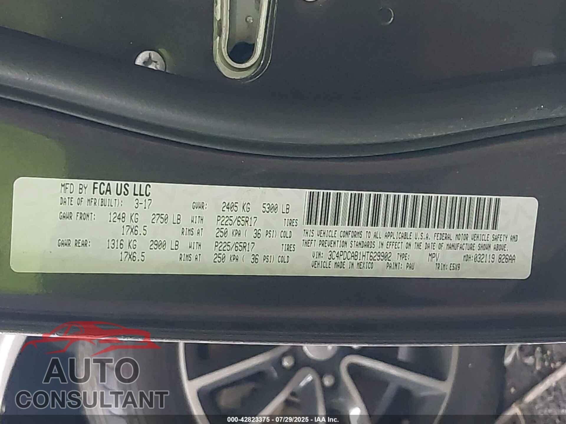 DODGE JOURNEY 2017 - 3C4PDCAB1HT629902