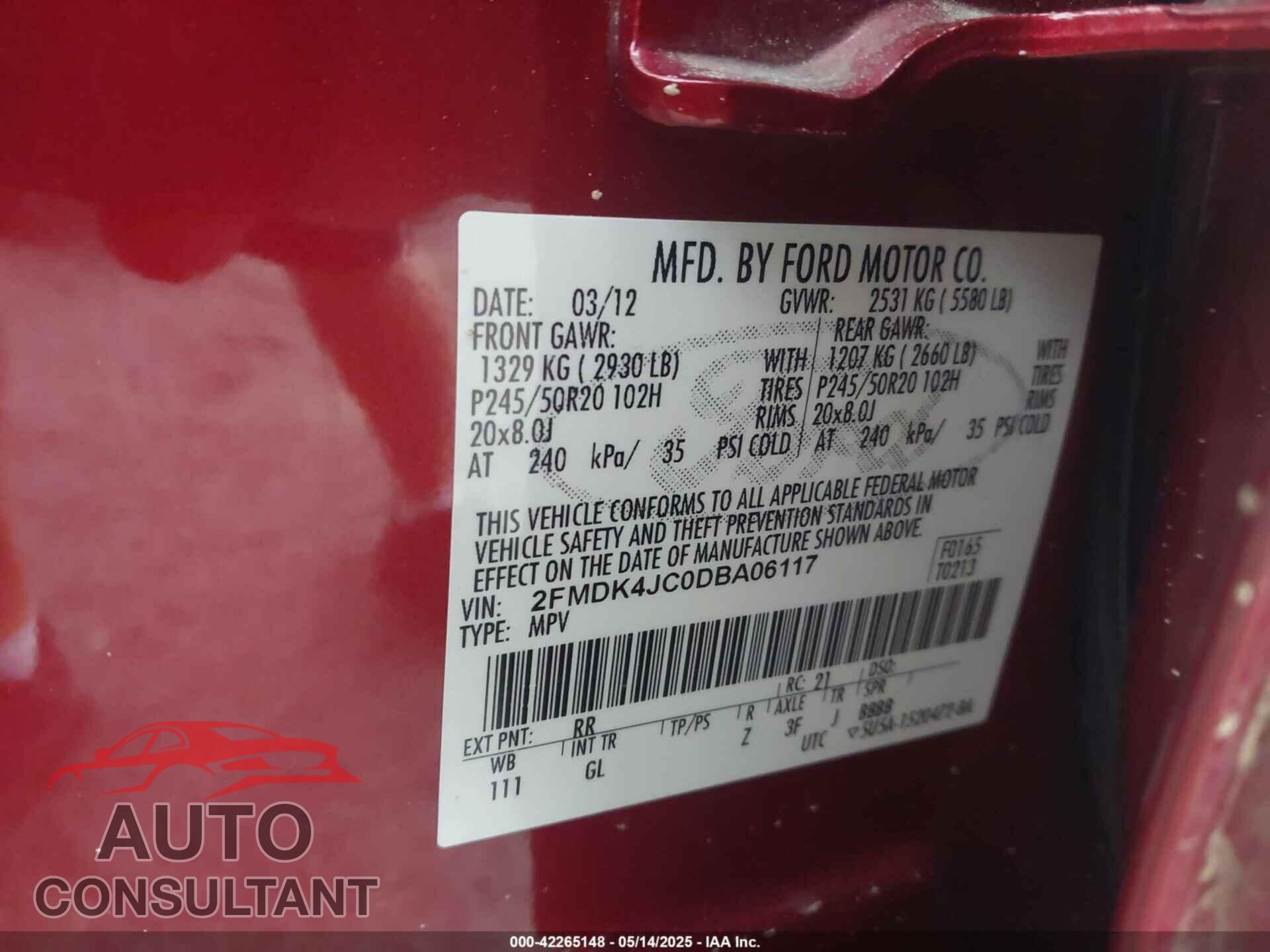 FORD EDGE 2013 - 2FMDK4JC0DBA06117