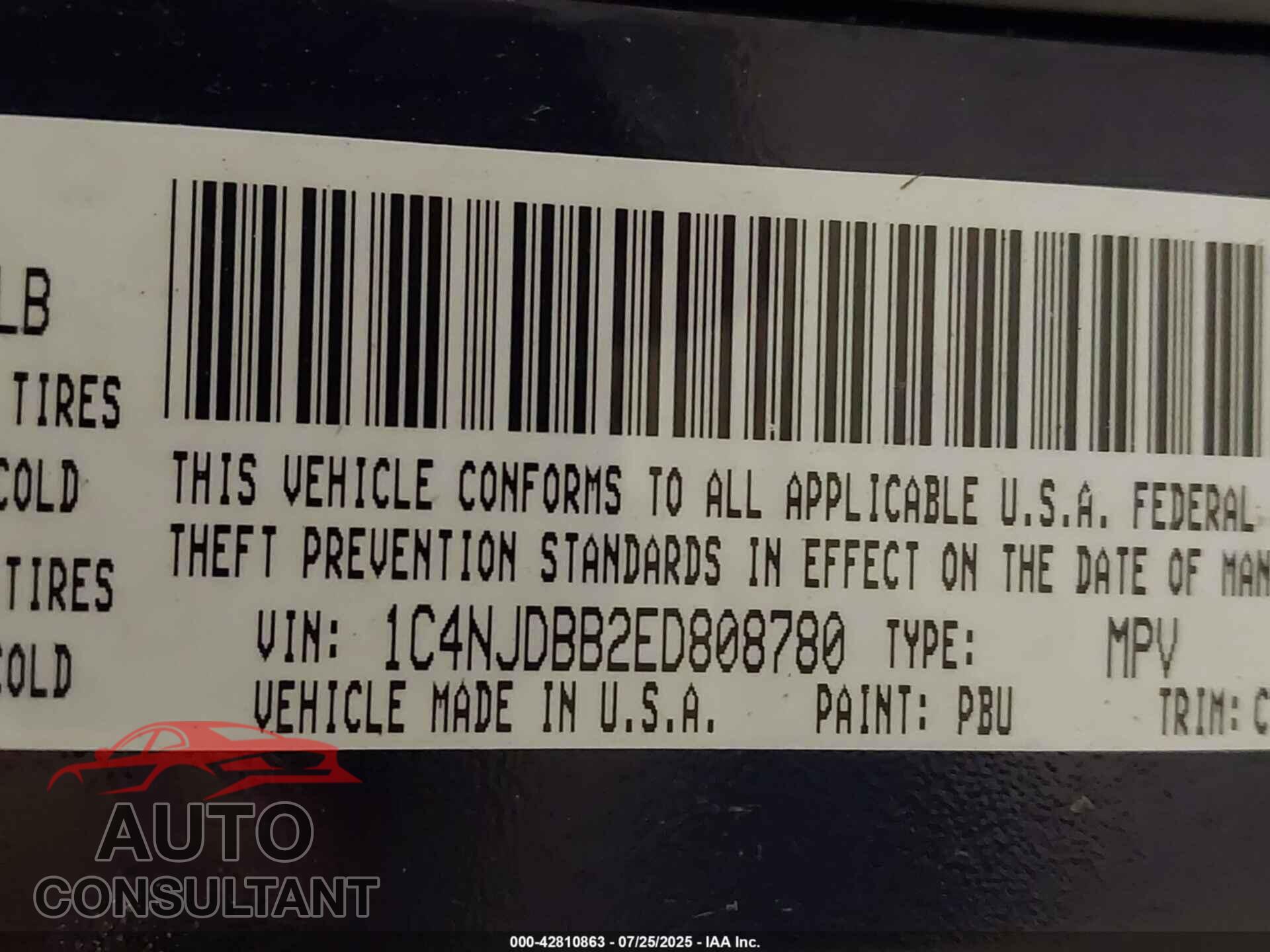JEEP COMPASS 2014 - 1C4NJDBB2ED808780