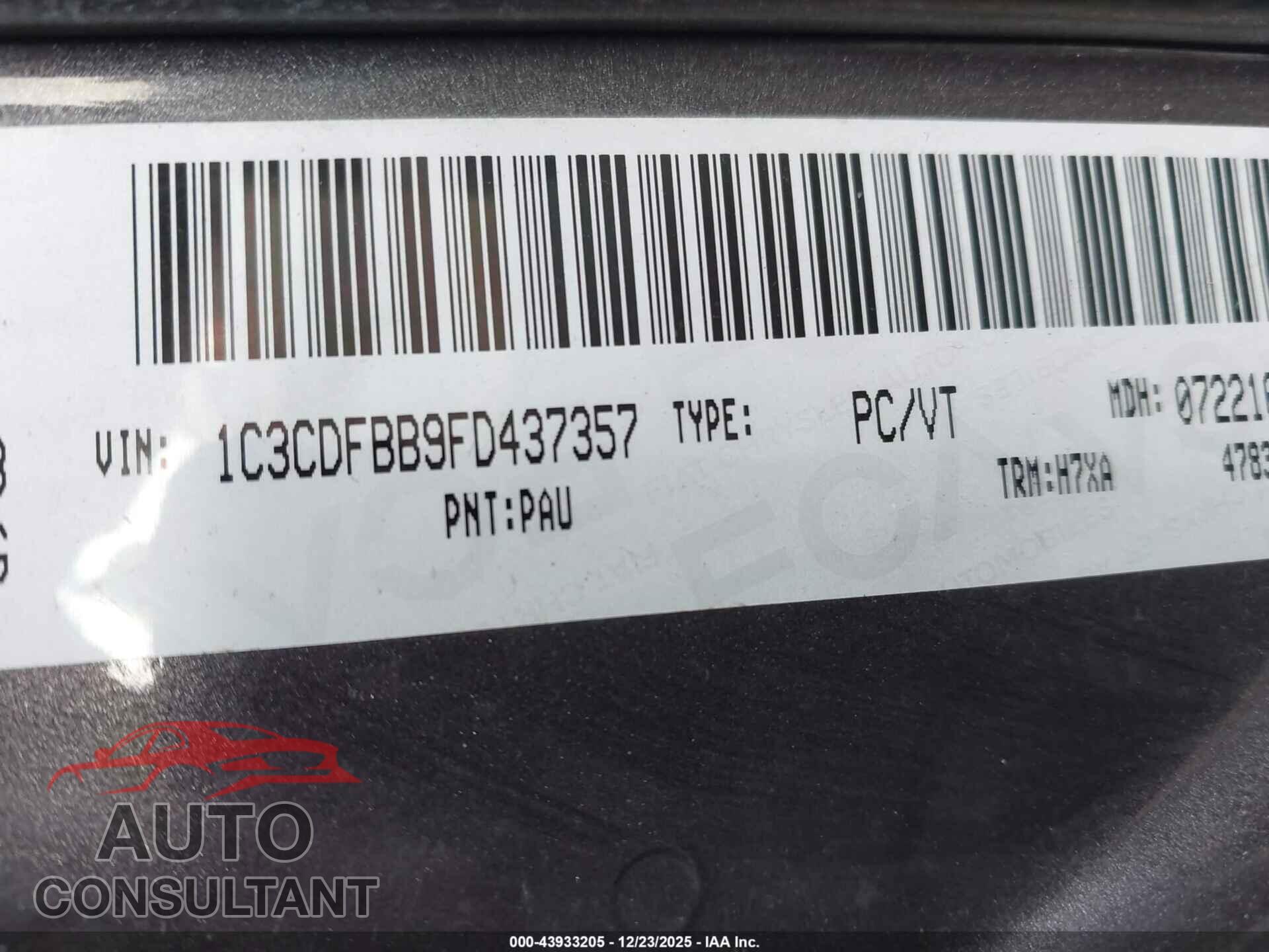 DODGE DART 2015 - 1C3CDFBB9FD437357