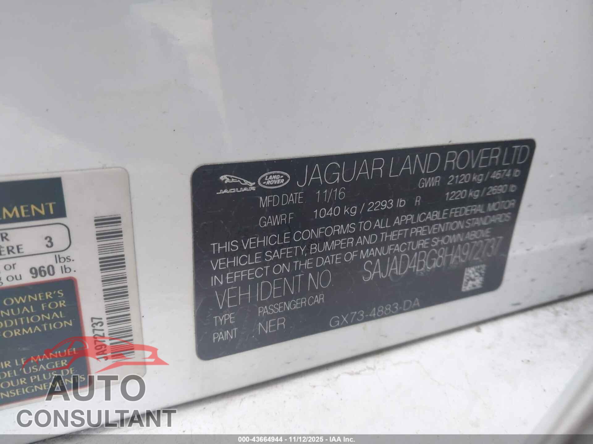 JAGUAR XE 2017 - SAJAD4BG8HA972737