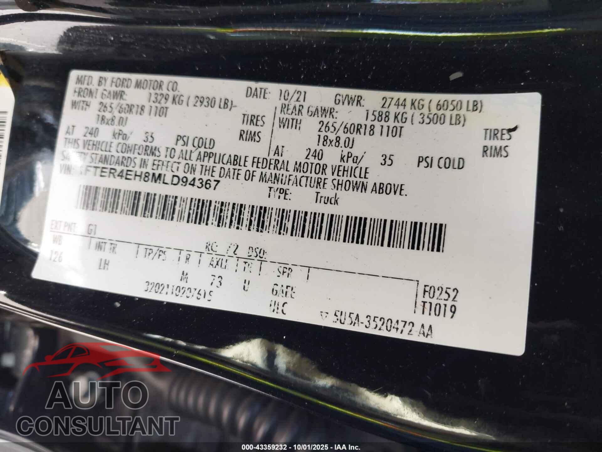 FORD RANGER 2021 - 1FTER4EH8MLD94367