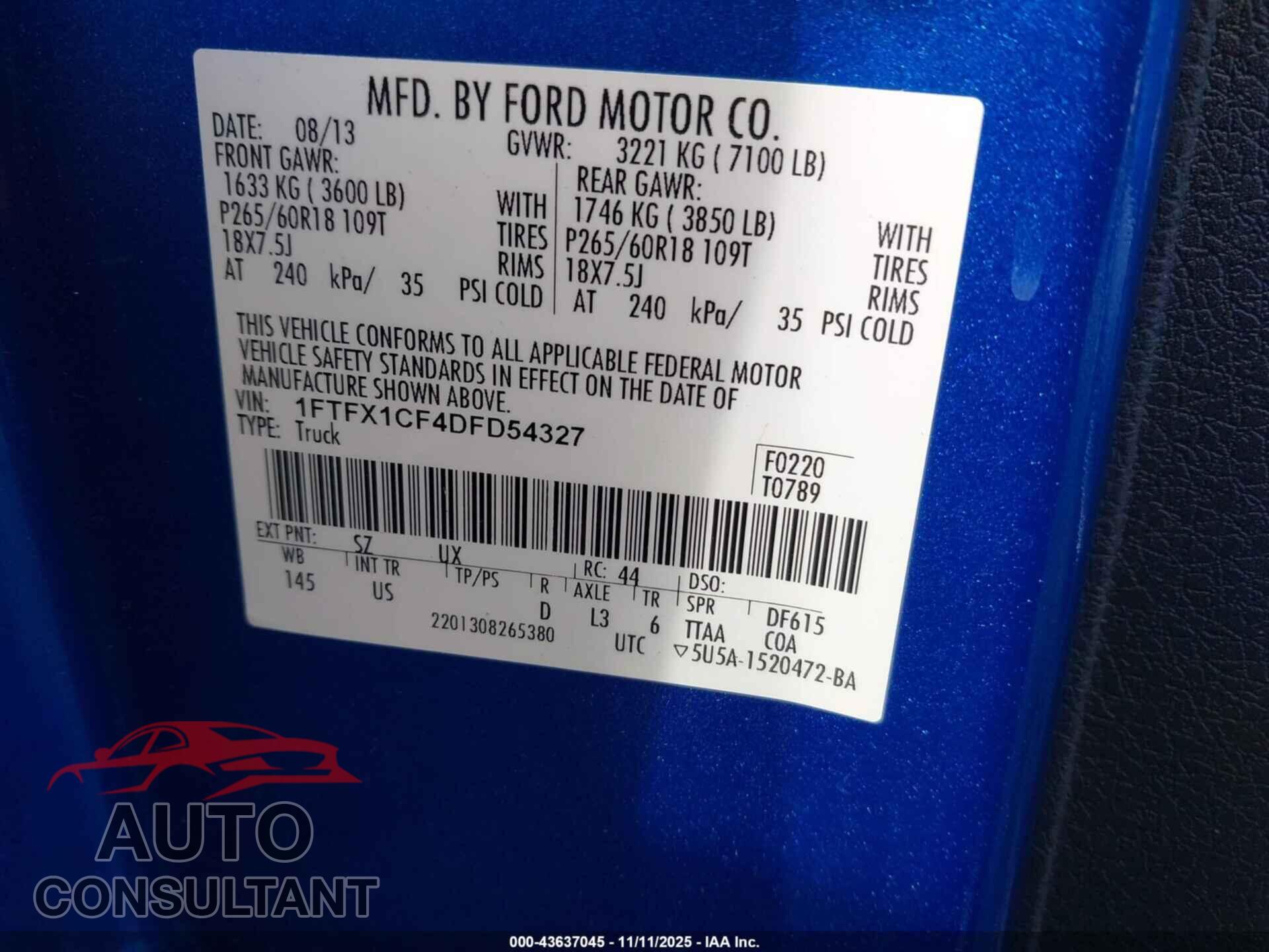 FORD F-150 2013 - 1FTFX1CF4DFD54327