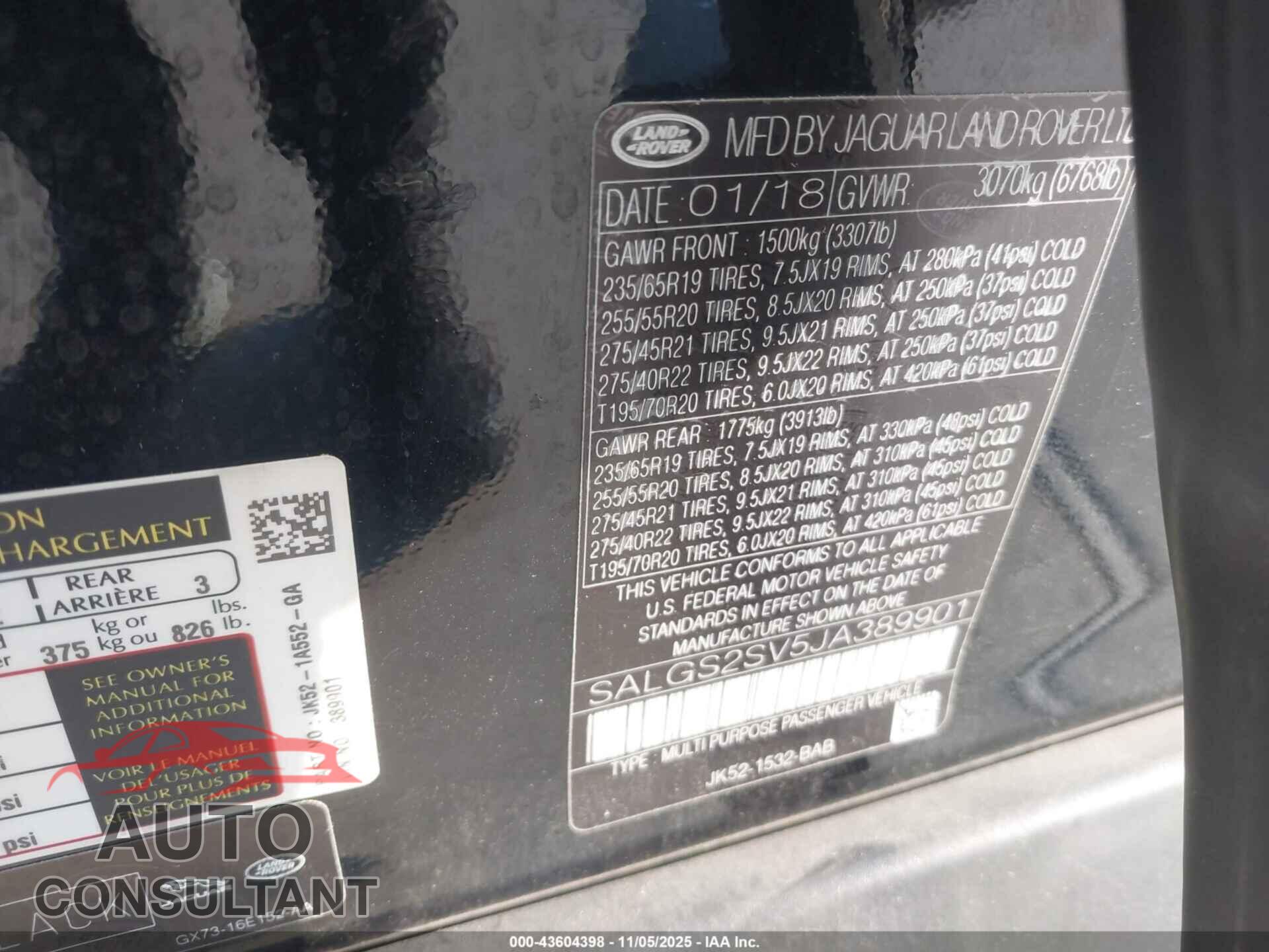 LAND ROVER RANGE ROVER 2018 - SALGS2SV5JA389901