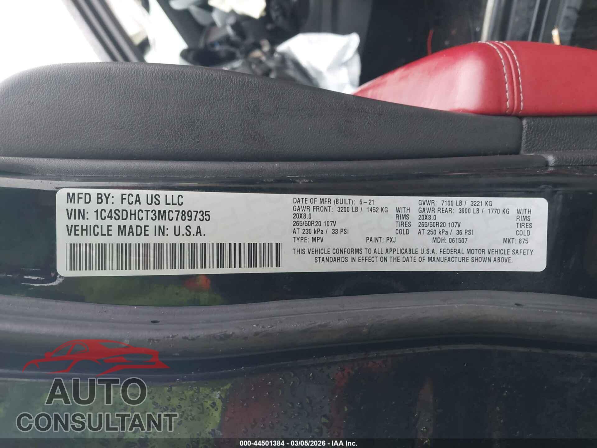 DODGE DURANGO 2021 - 1C4SDHCT3MC789735