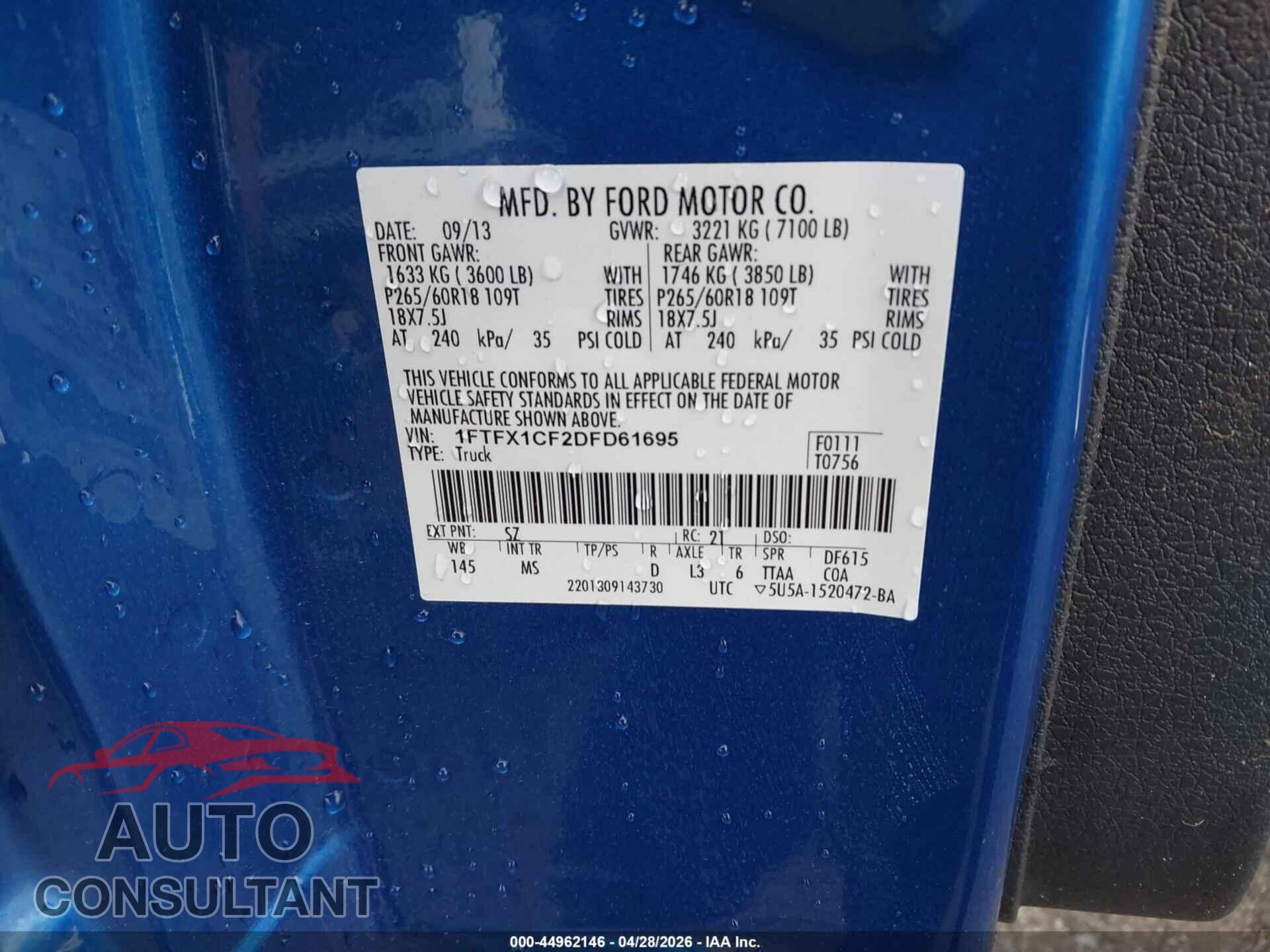 FORD F-150 2013 - 1FTFX1CF2DFD61695