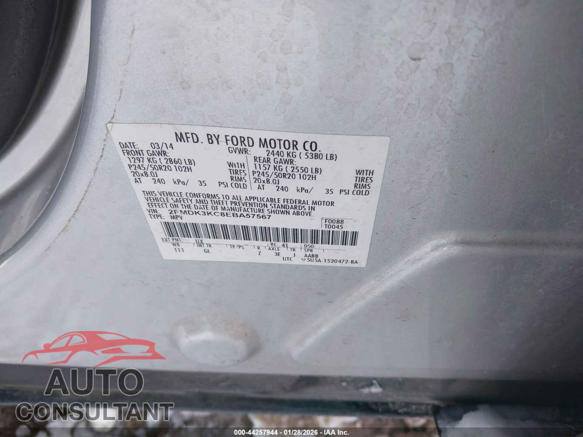 FORD EDGE 2014 - 2FMDK3KC8EBA57567