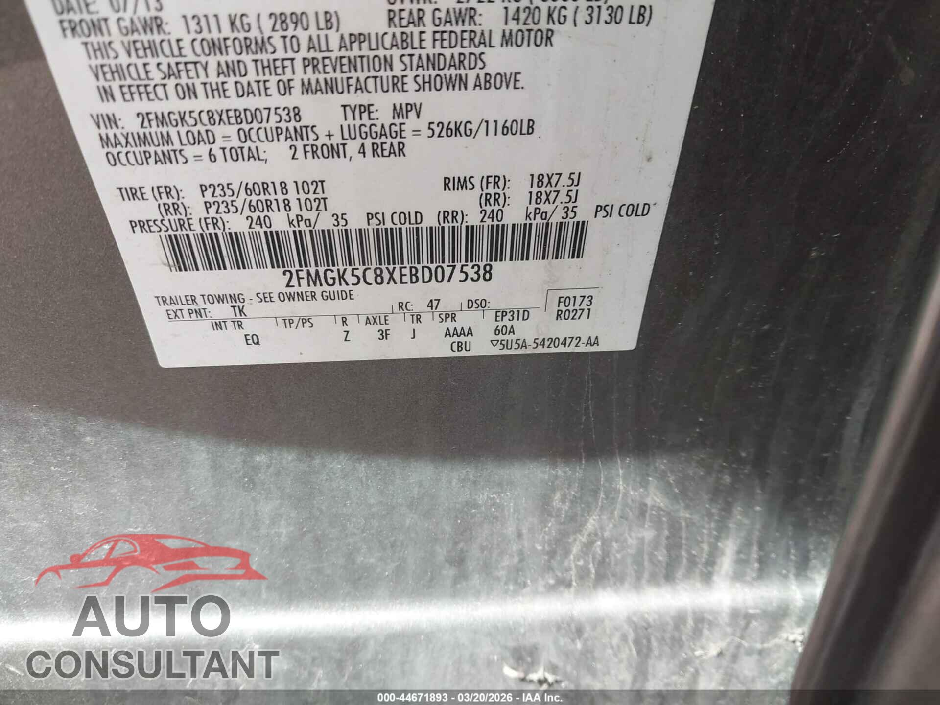FORD FLEX 2014 - 2FMGK5C8XEBD07538
