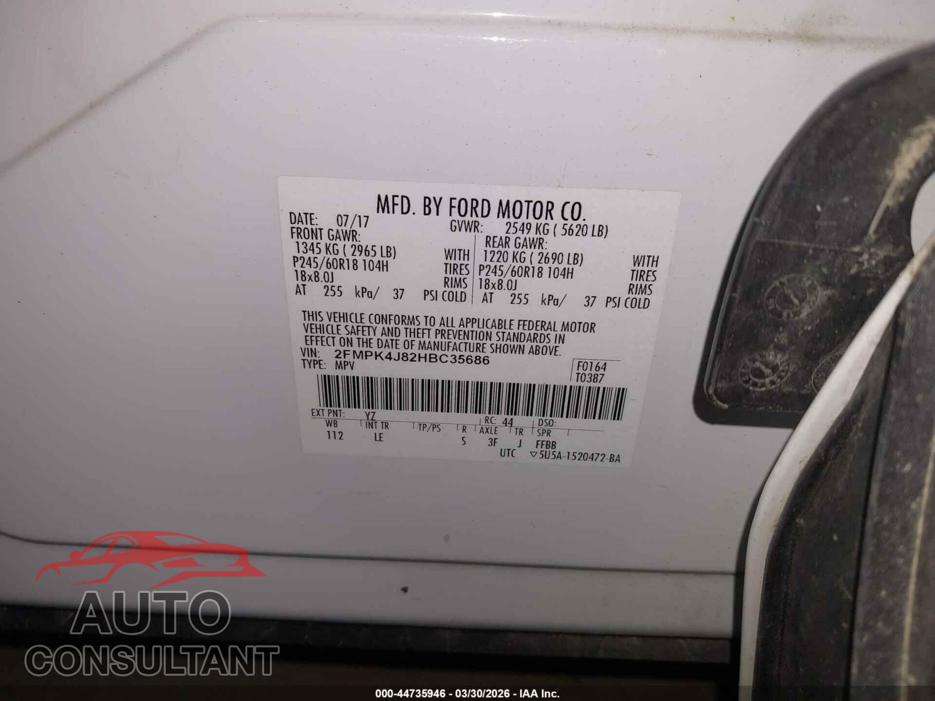 FORD EDGE 2017 - 2FMPK4J82HBC35686