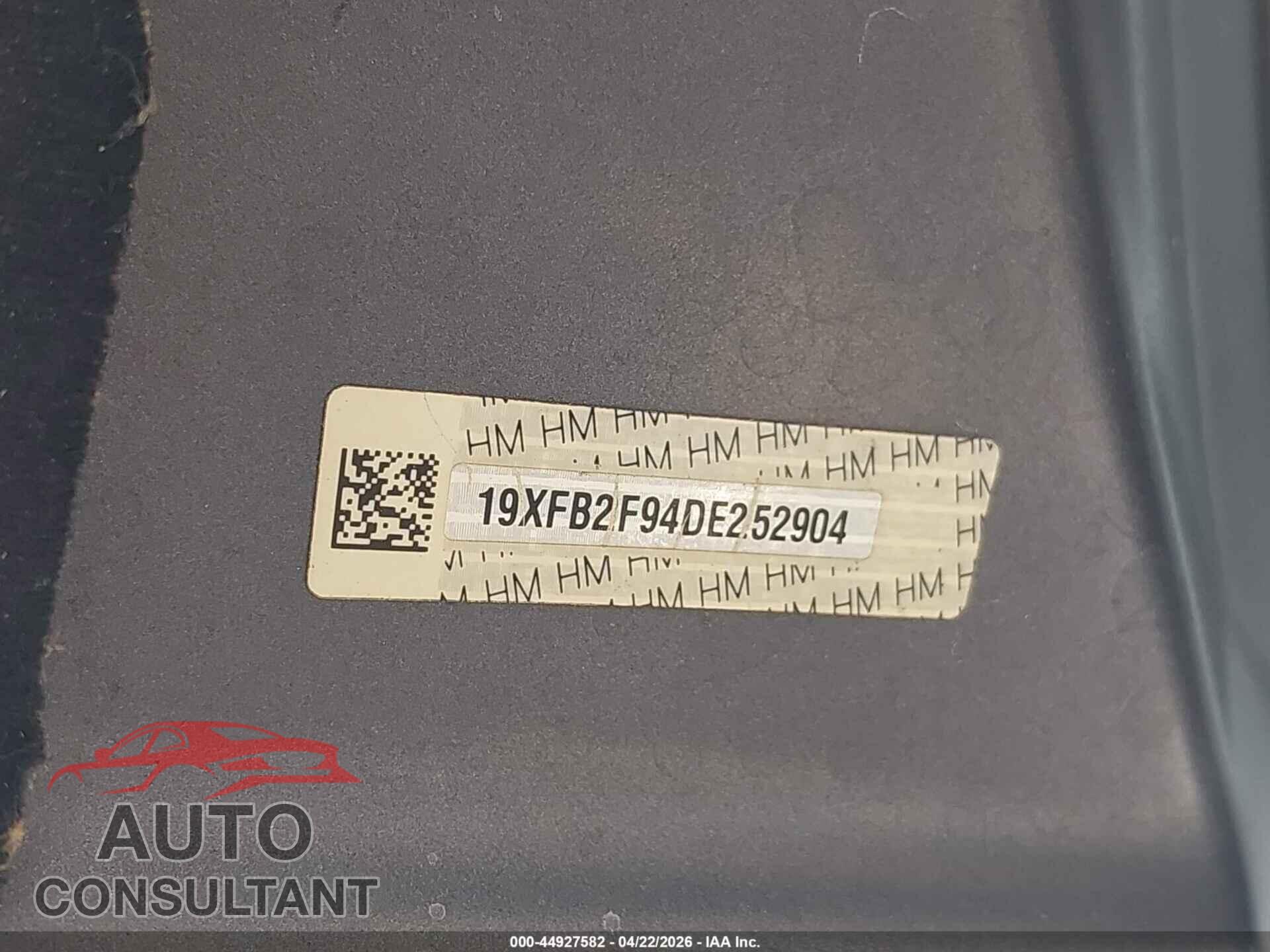 HONDA CIVIC 2013 - 19XFB2F94DE252904