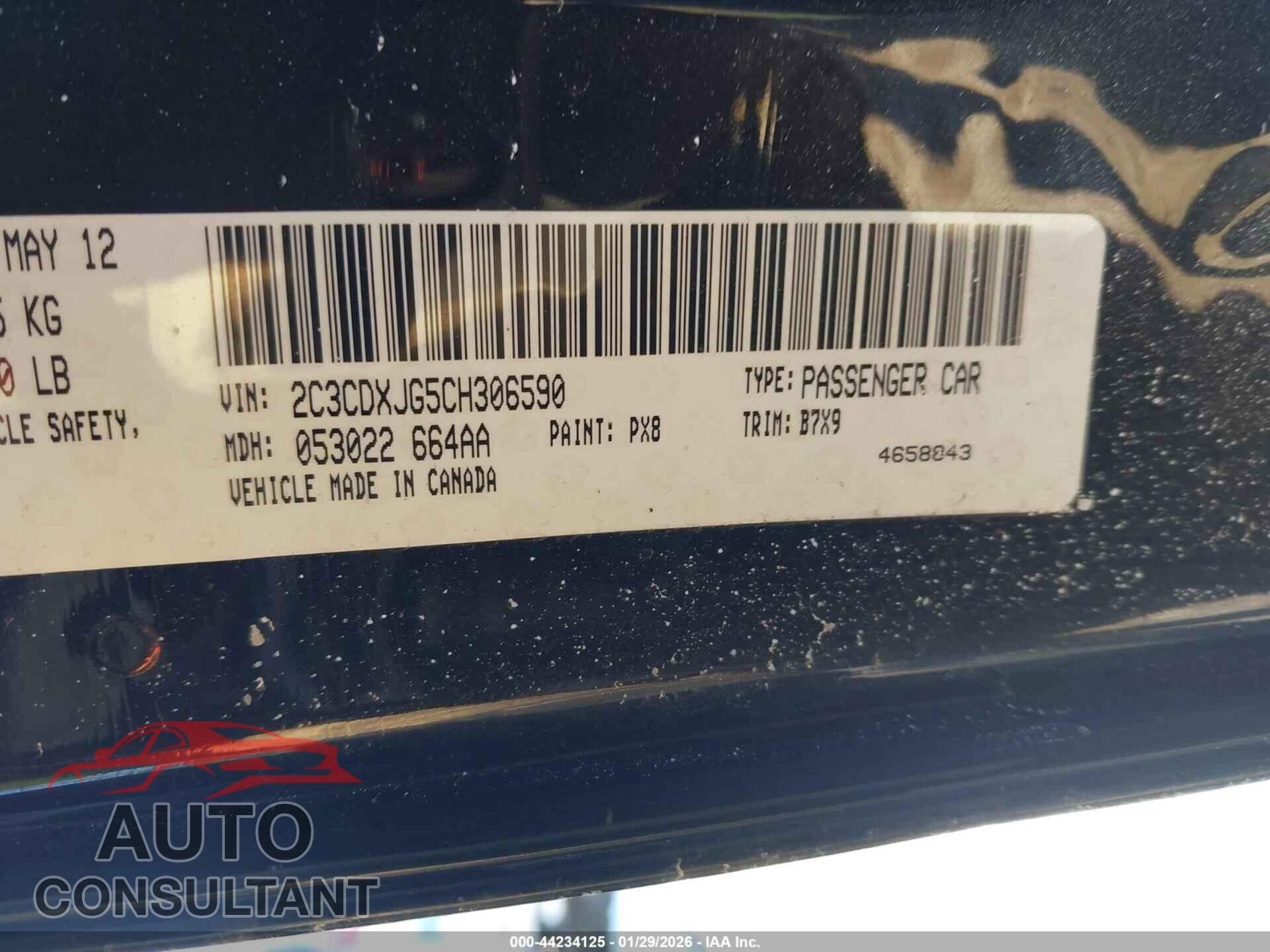DODGE CHARGER 2012 - 2C3CDXJG5CH306590